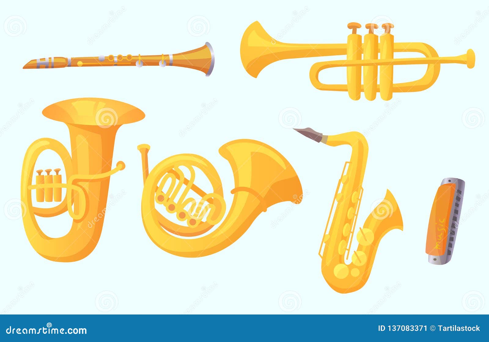 Cartoon Trumpet. Winds Musical Instruments. Music Instrument Vector  Collection Stock Vector - Illustration of button, icon: 137083371