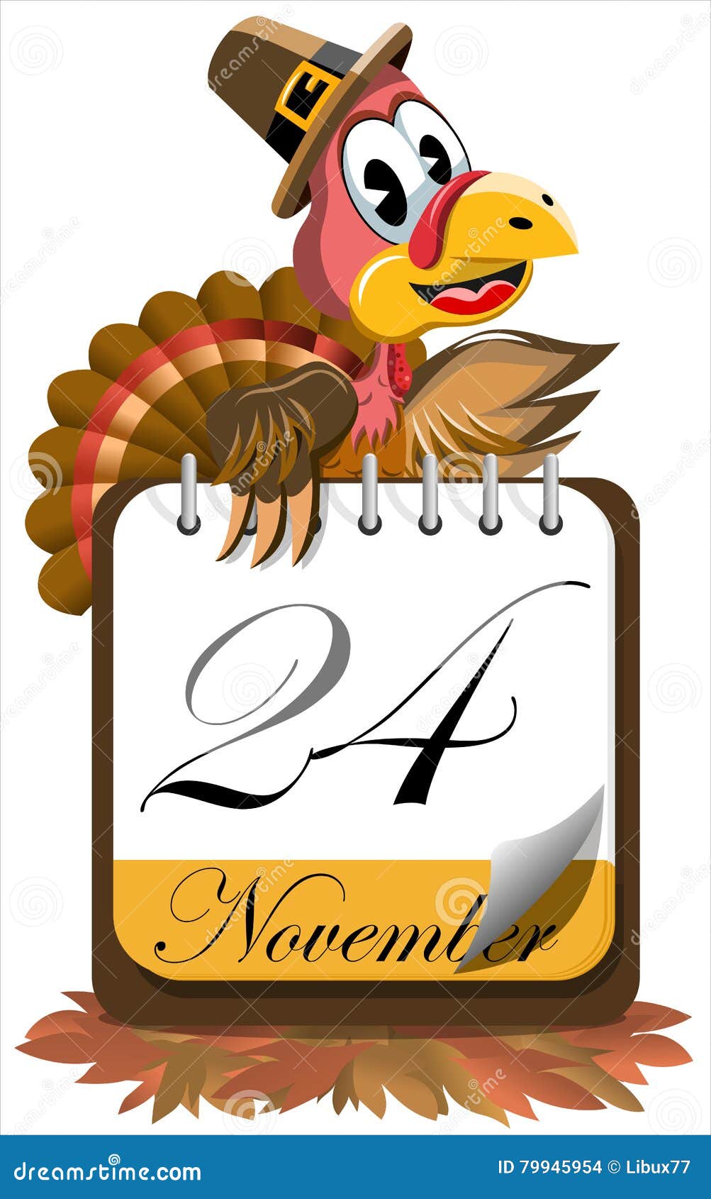 Tear-off calendar. Calendar page with Thanksgiving Day date. November 24.  Flat style hand drawn vector icon. 13466870 Vector Art at Vecteezy