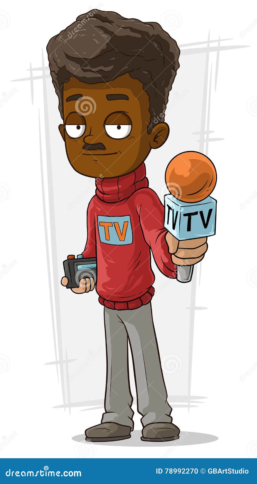 Cartoon TV Journalist in Red Pullover Stock Vector - Illustration of