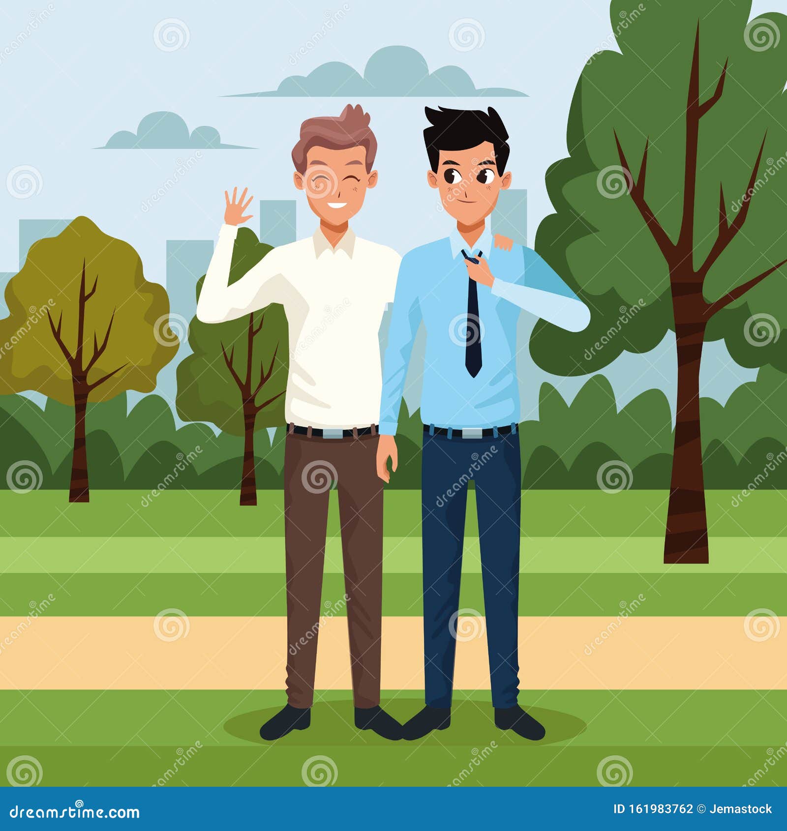 Cartoon Two Men in the Park Stock Vector - Illustration of people, cute ...