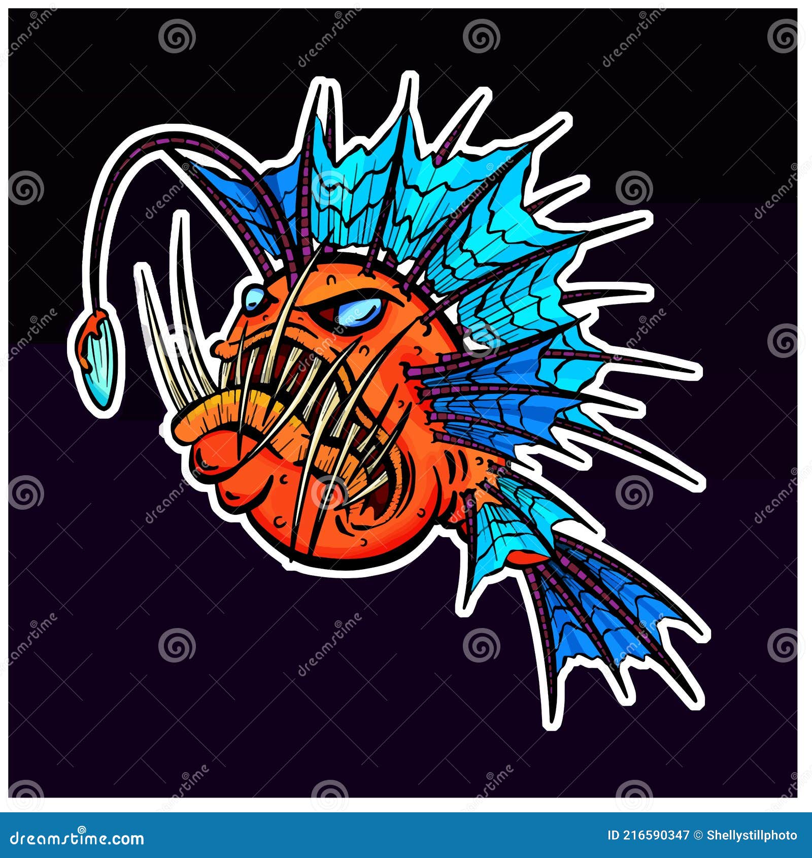 Cartoon Ugly and Evil Deep Sea Angler Fish Cartoon Character Stock Vector -  Illustration of drawing, luminous: 216590347