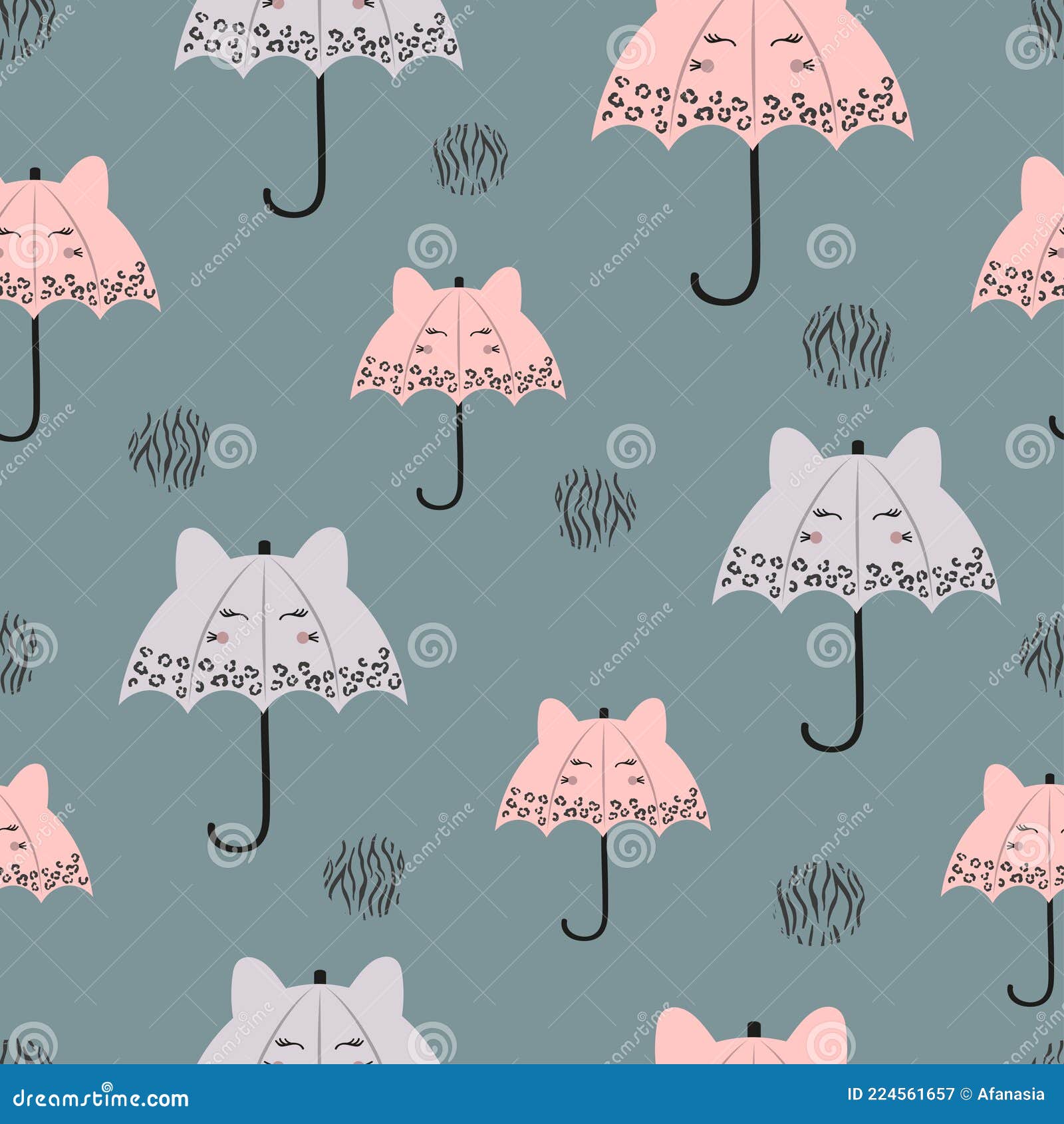 Cartoon Umbrellas with Cute Cat Faces Pattern Stock Vector ...