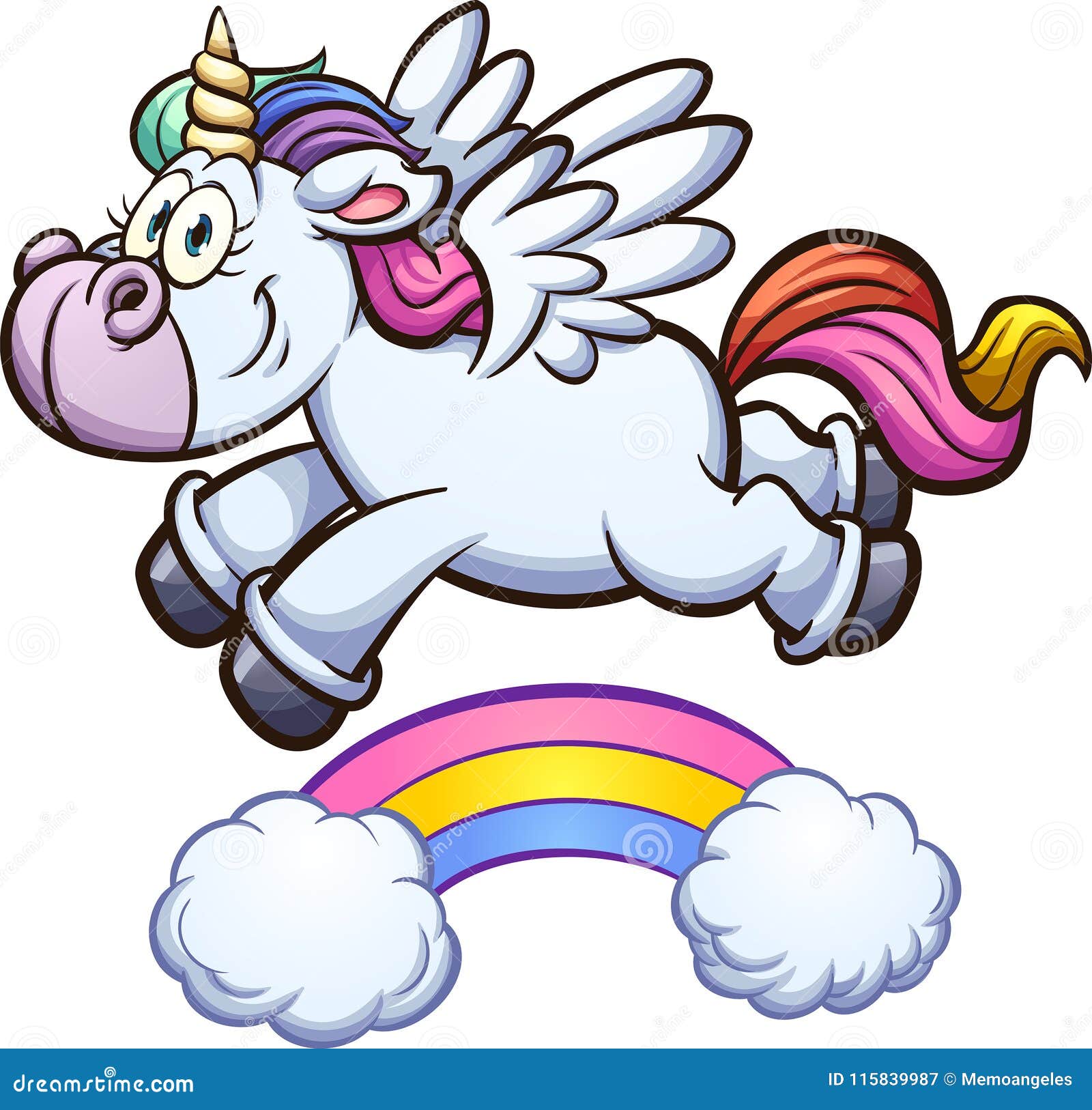 Rainbow Unicorn Flying Over Rainbow Stock Vector Illustration Of