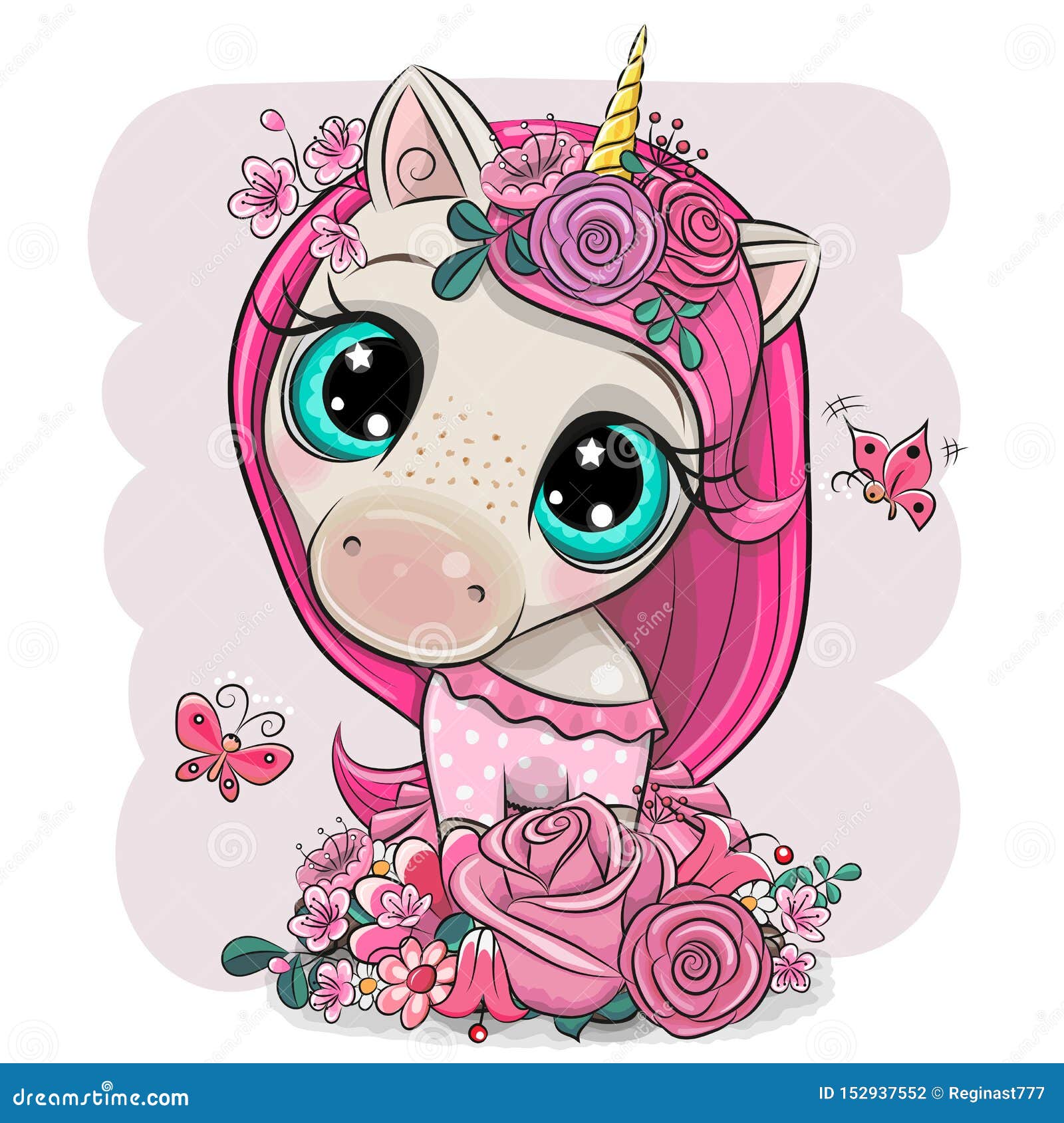 Cartoon Unicorn Girl with Flowers on a Pink Background Stock ...