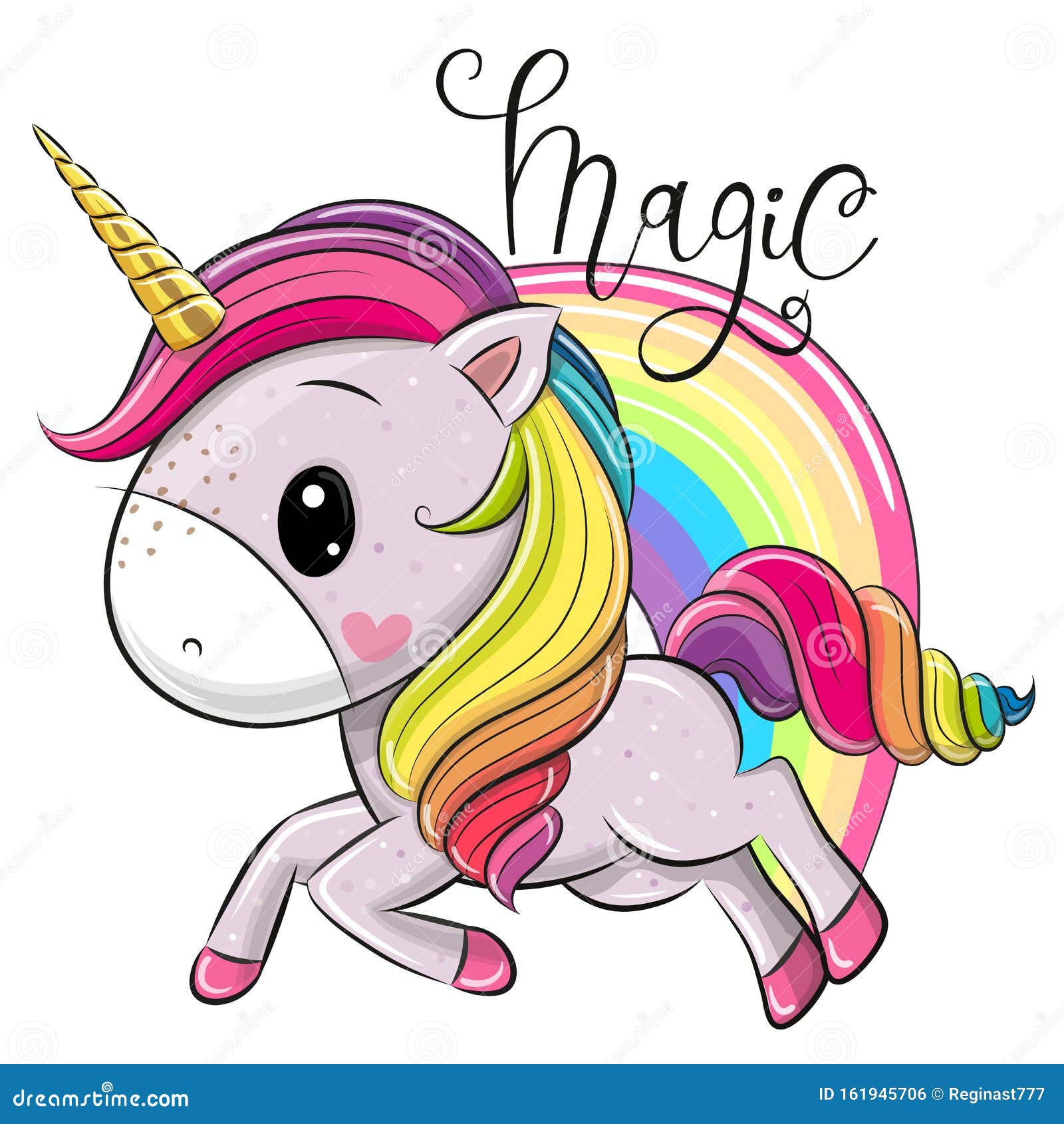 Cartoon Unicorn And A Rainbow Isolated On A White Background Stock