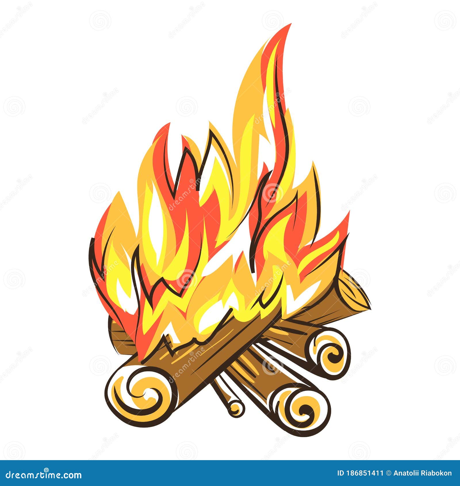 Cartoon Van Het Nachtelijke Kampvuur Vector Illustratie - Illustration Of Verwant, Hitte: 186851411