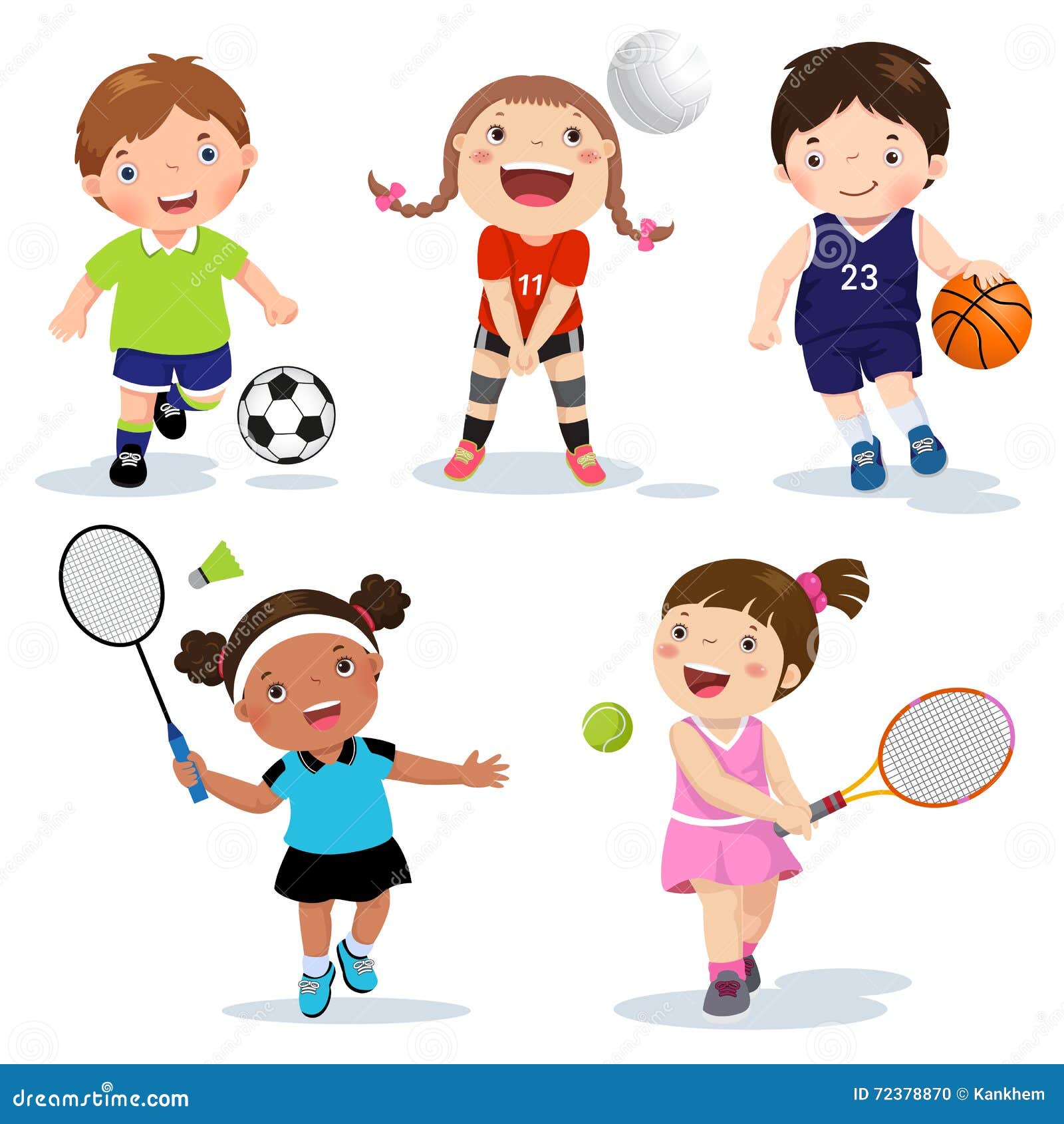 cartoon various sports kids on a white background