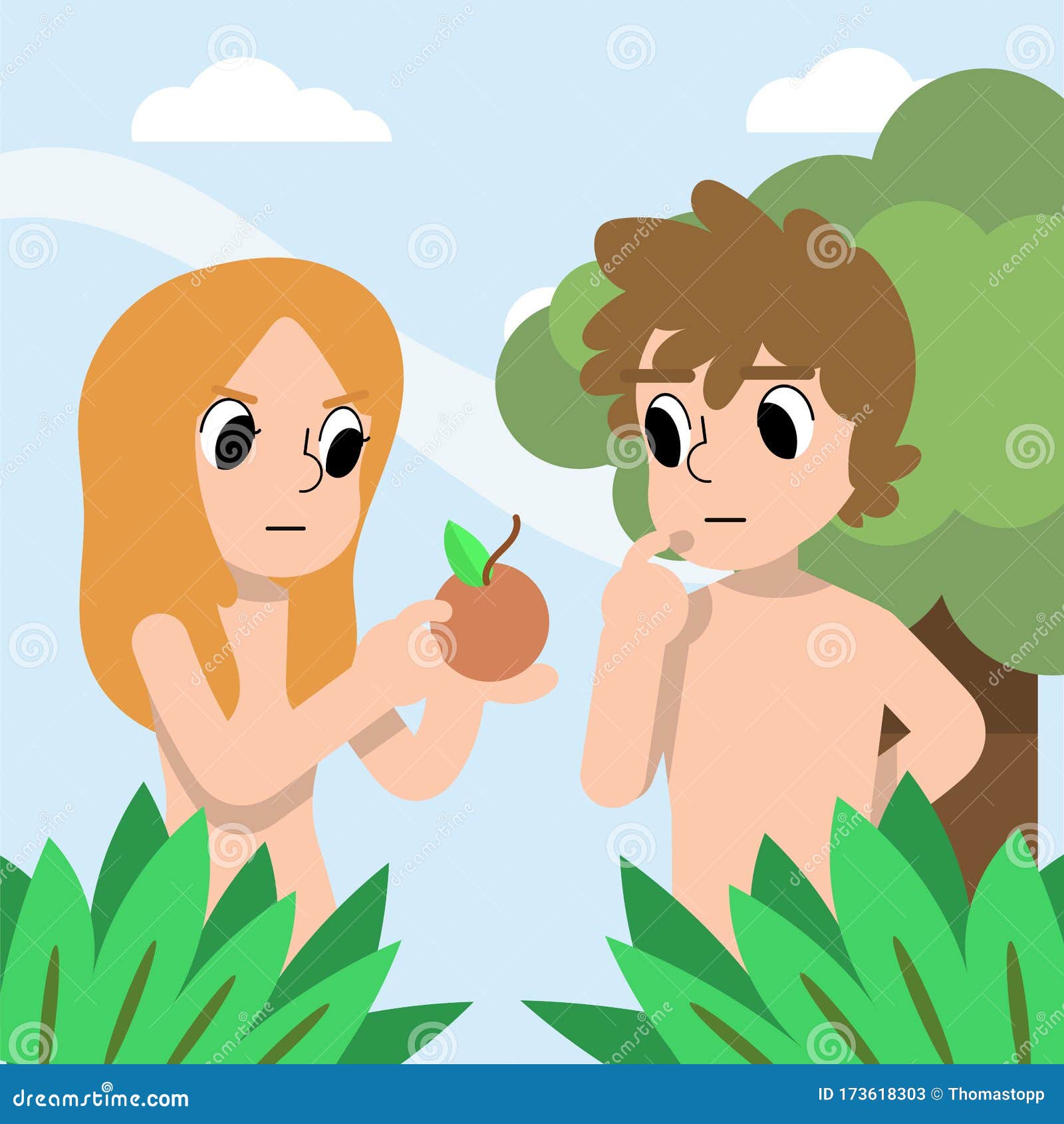 A Cartoon Vector of Adam and Eve Looking at the Fruit. Illustration. Bible  Stories Stock Vector - Illustration of awareness, eden: 173618303
