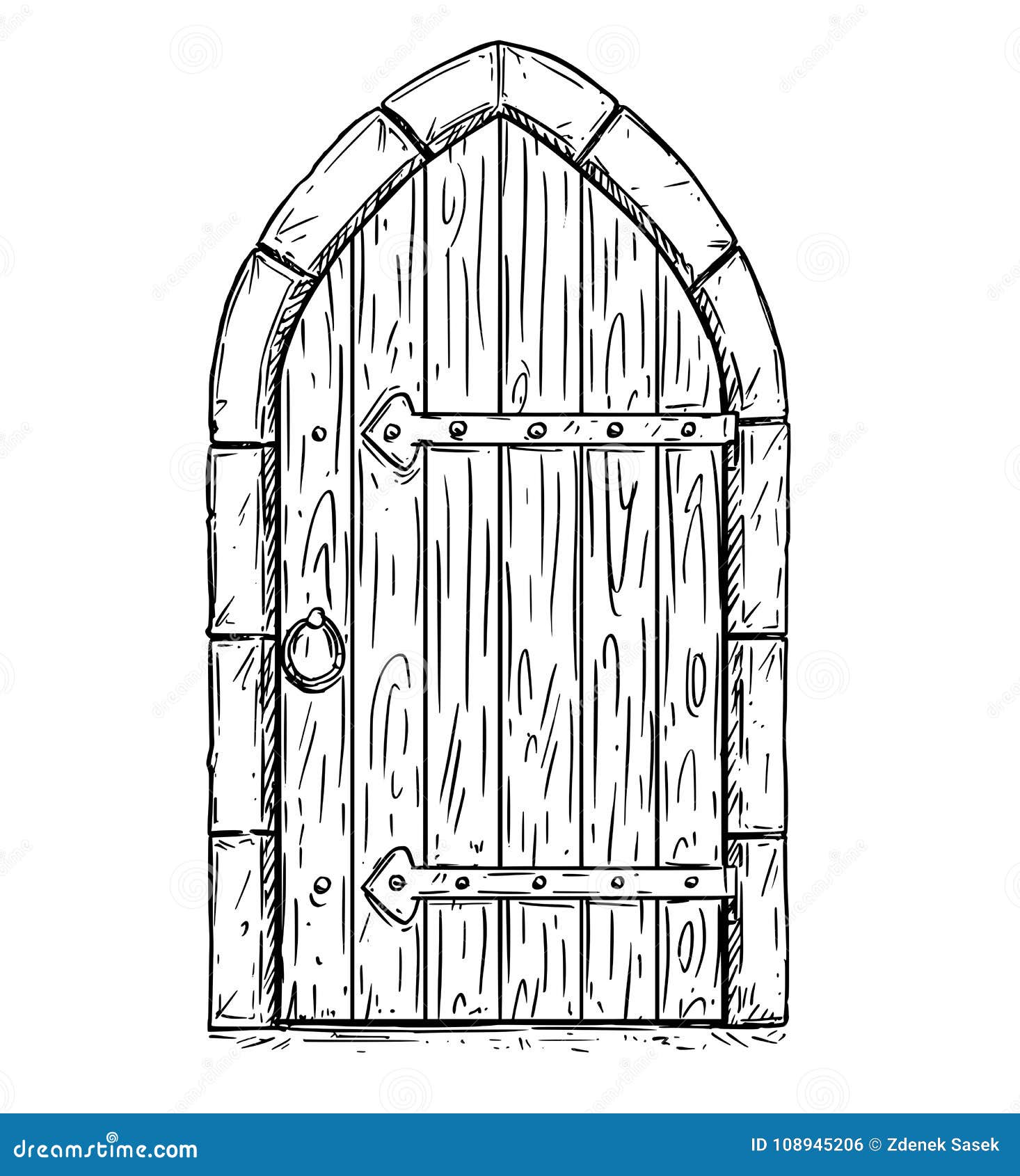 Old wooden door or gate drawing Royalty Free Vector Image