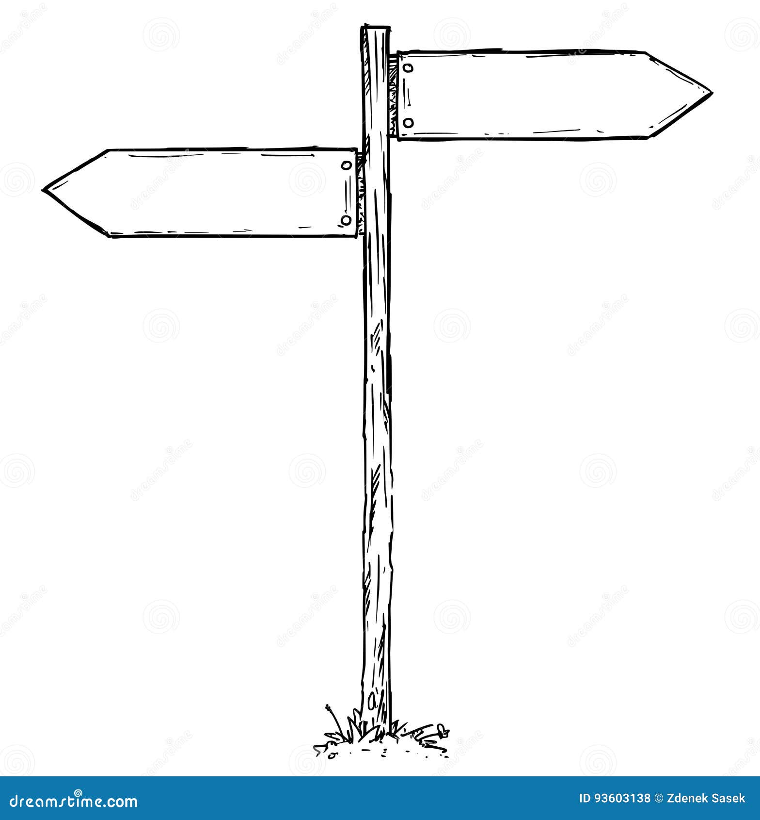 cartoon  empty direction sign with two decision arrows