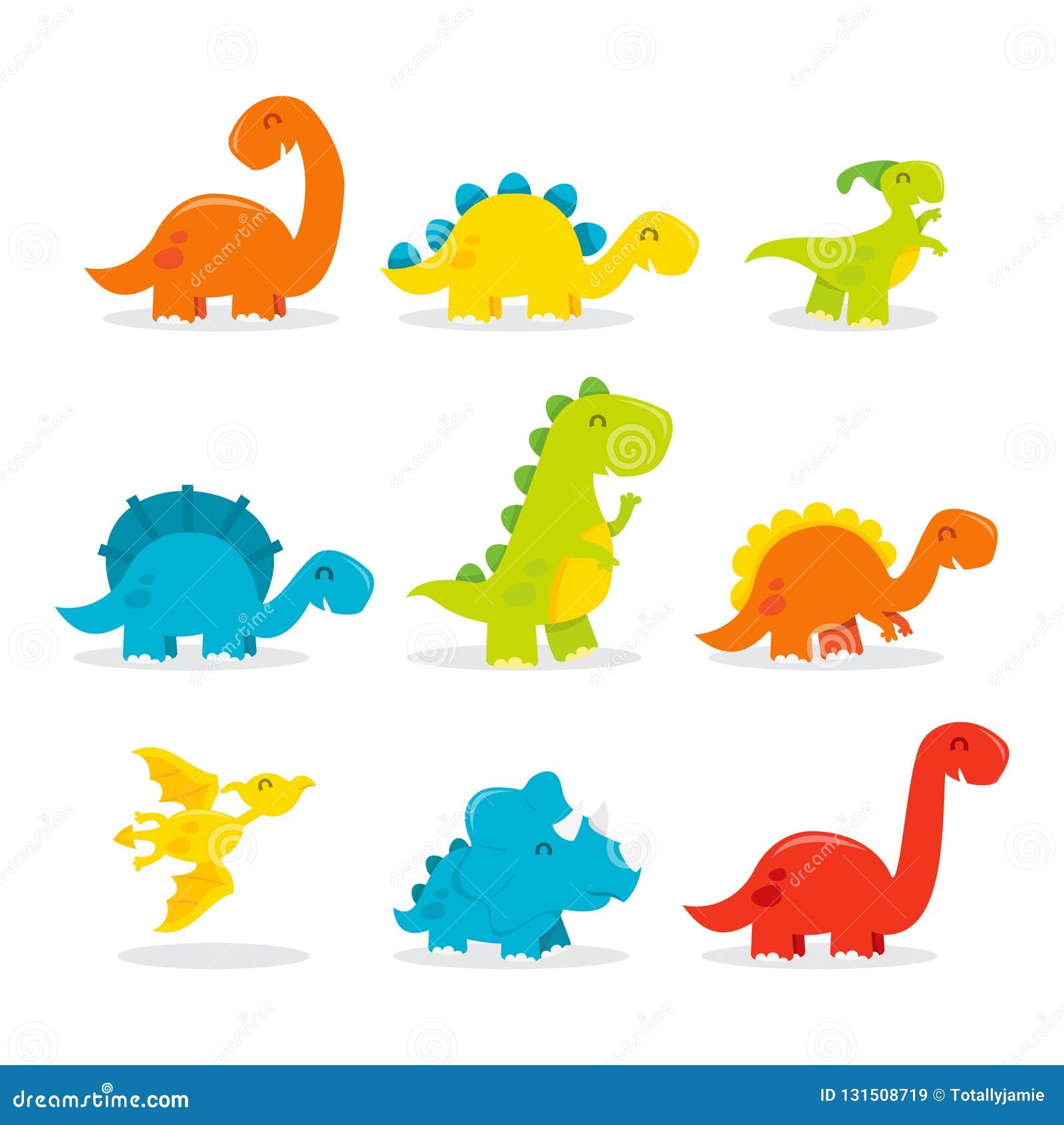 Cute Fun Cartoon Dinosaurs stock vector. Illustration of character -  131508719