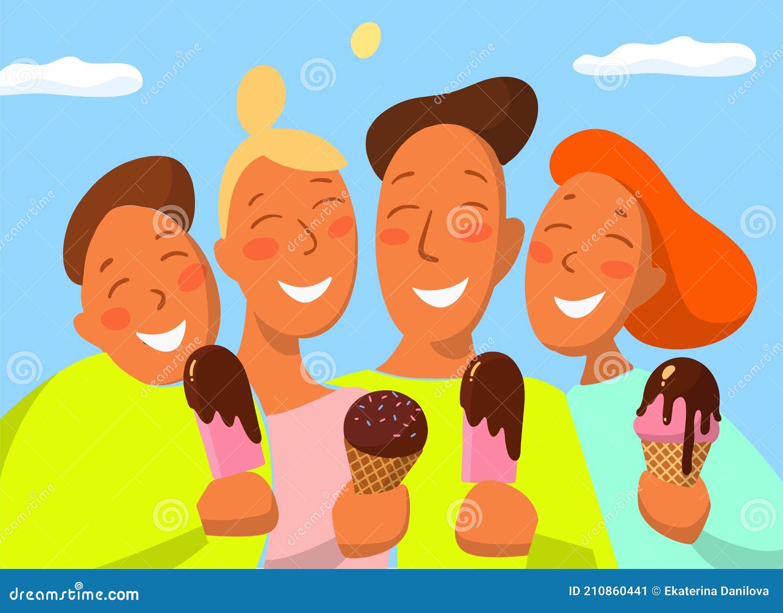 Cartoon Vector Illustration. Happy Smiling Family with Ice Cream, Enjoy Life Together. Stock Vector - Illustration of icecream, happy: 210860441 Cartoon Vector Illustration. Happy Smiling Family with Ice Cream, Enjoy Life Together. Stock Vector - Illustration of icecream, happy: 210860441