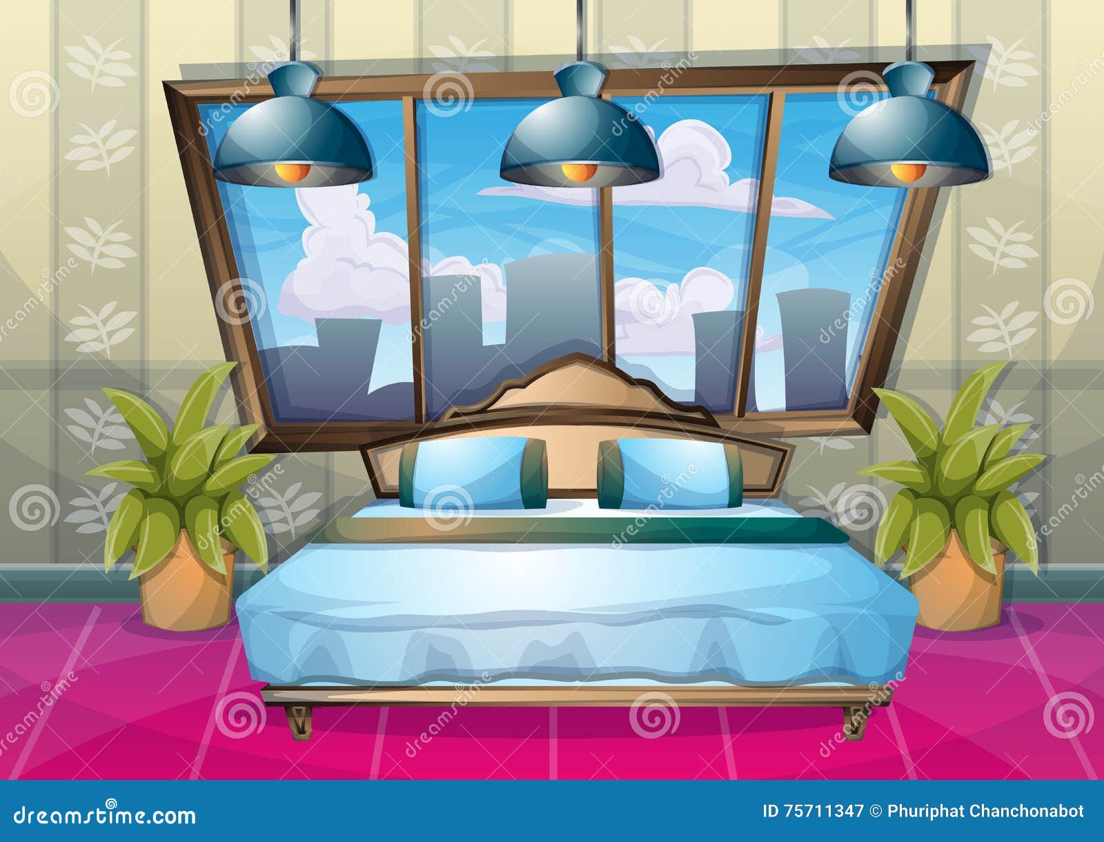 Cartoon Vector Illustration Interior Bedroom Stock Vector Illustration of light, empty 75711347