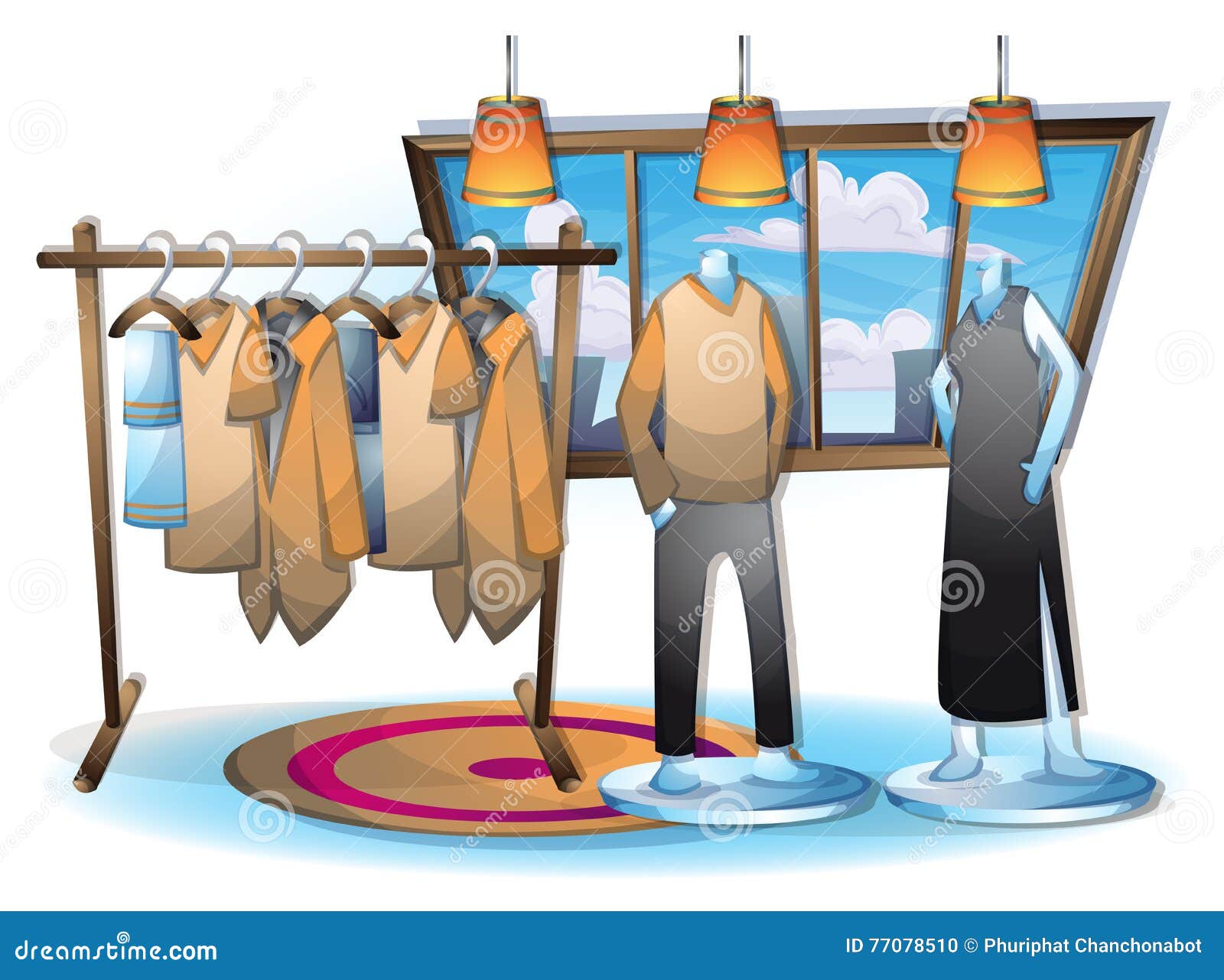 Cartoon Vector Illustration Interior Clothing Room with Separated ...