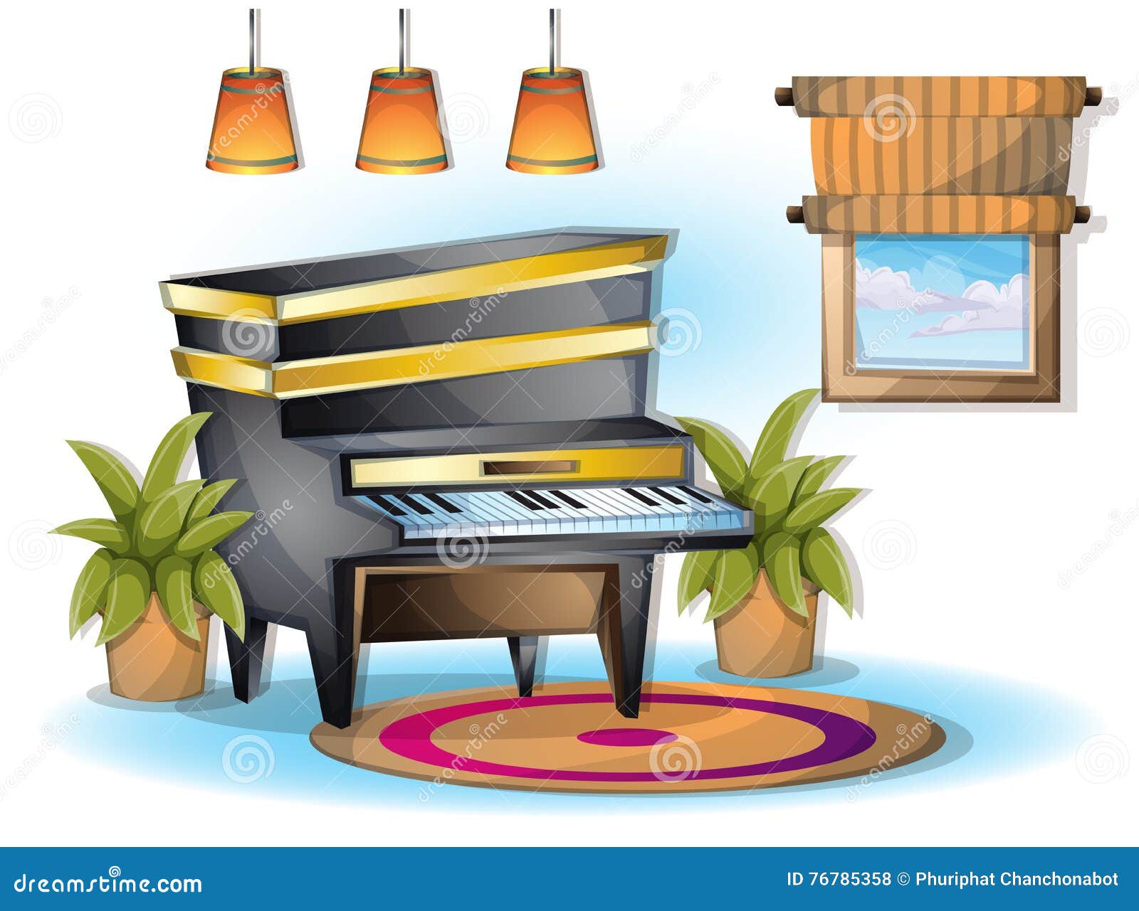 Cartoon Vector Illustration Interior Music Room with Separated Layers Stock Vector