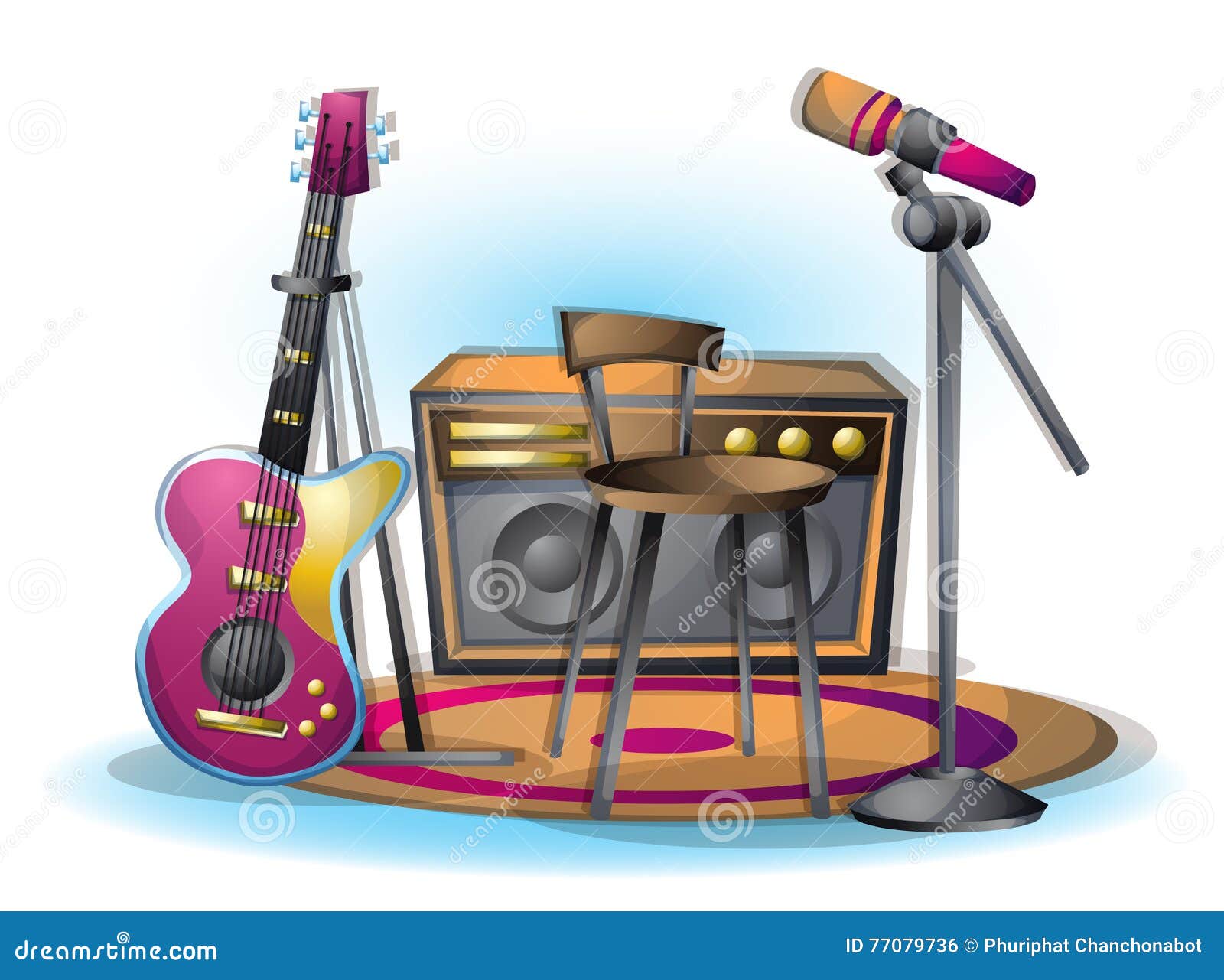Cartoon Vector Illustration Interior Music Room with Separated Layers Stock Vector