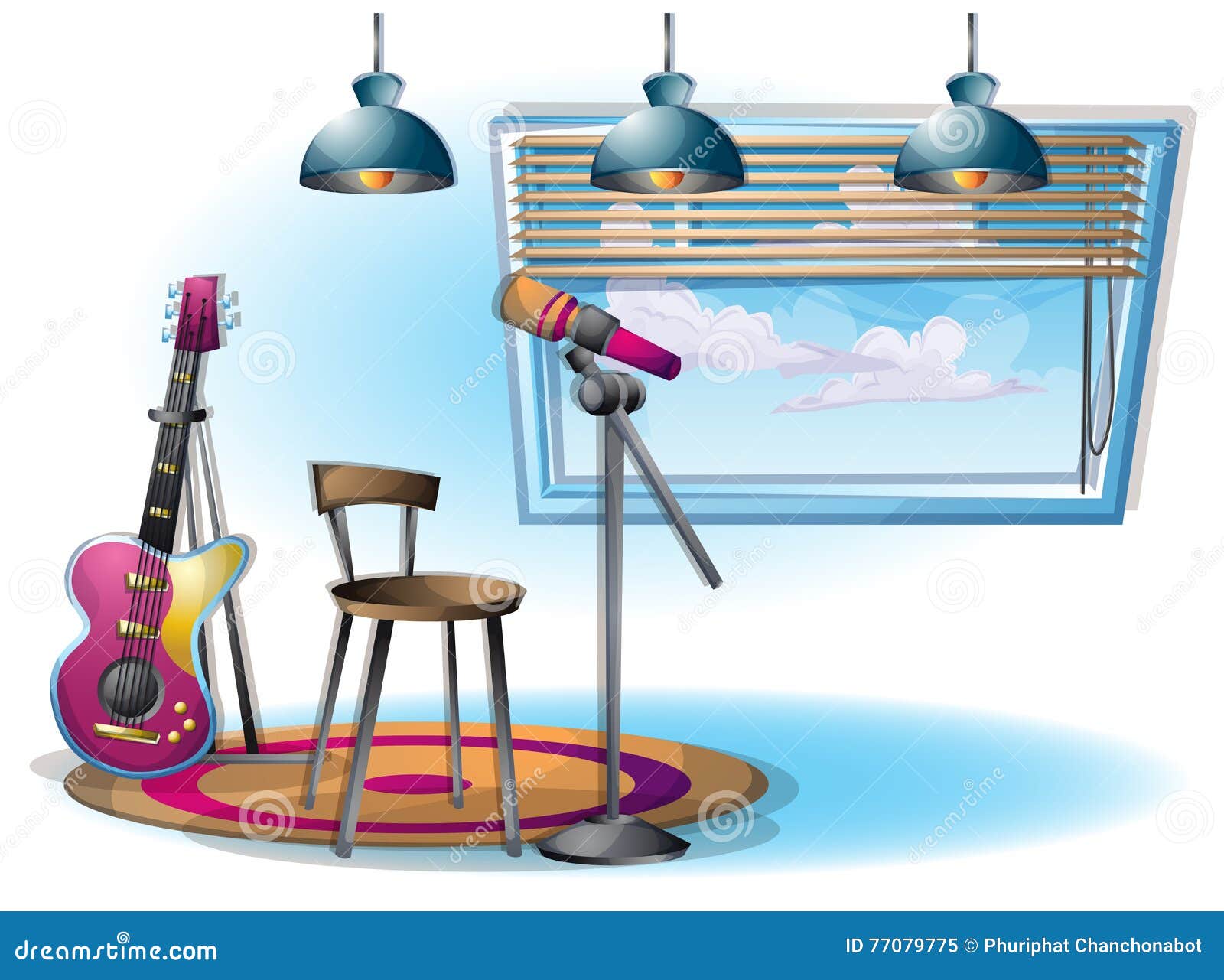 Cartoon Vector Illustration Interior Music Room with Separated Layers Stock Vector