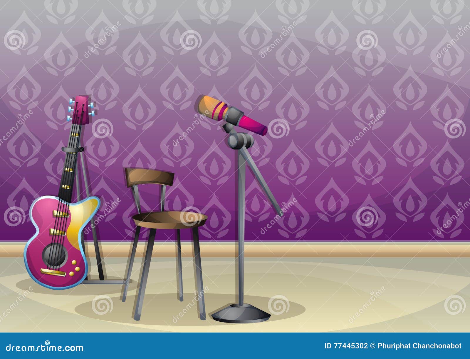 Cartoon Vector Illustration Interior Music Room with Separated Layers Stock Vector