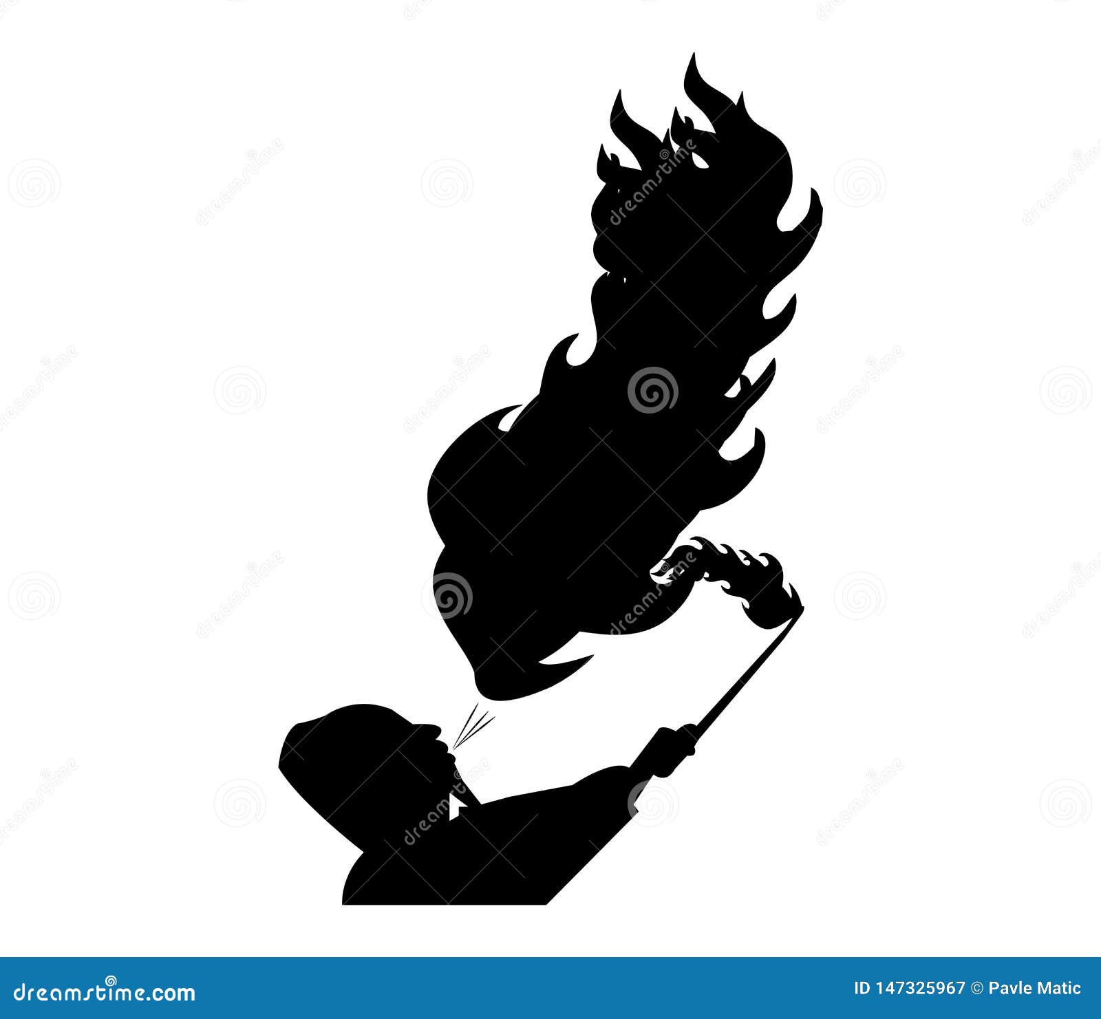 fire breather silhouette  on white background
