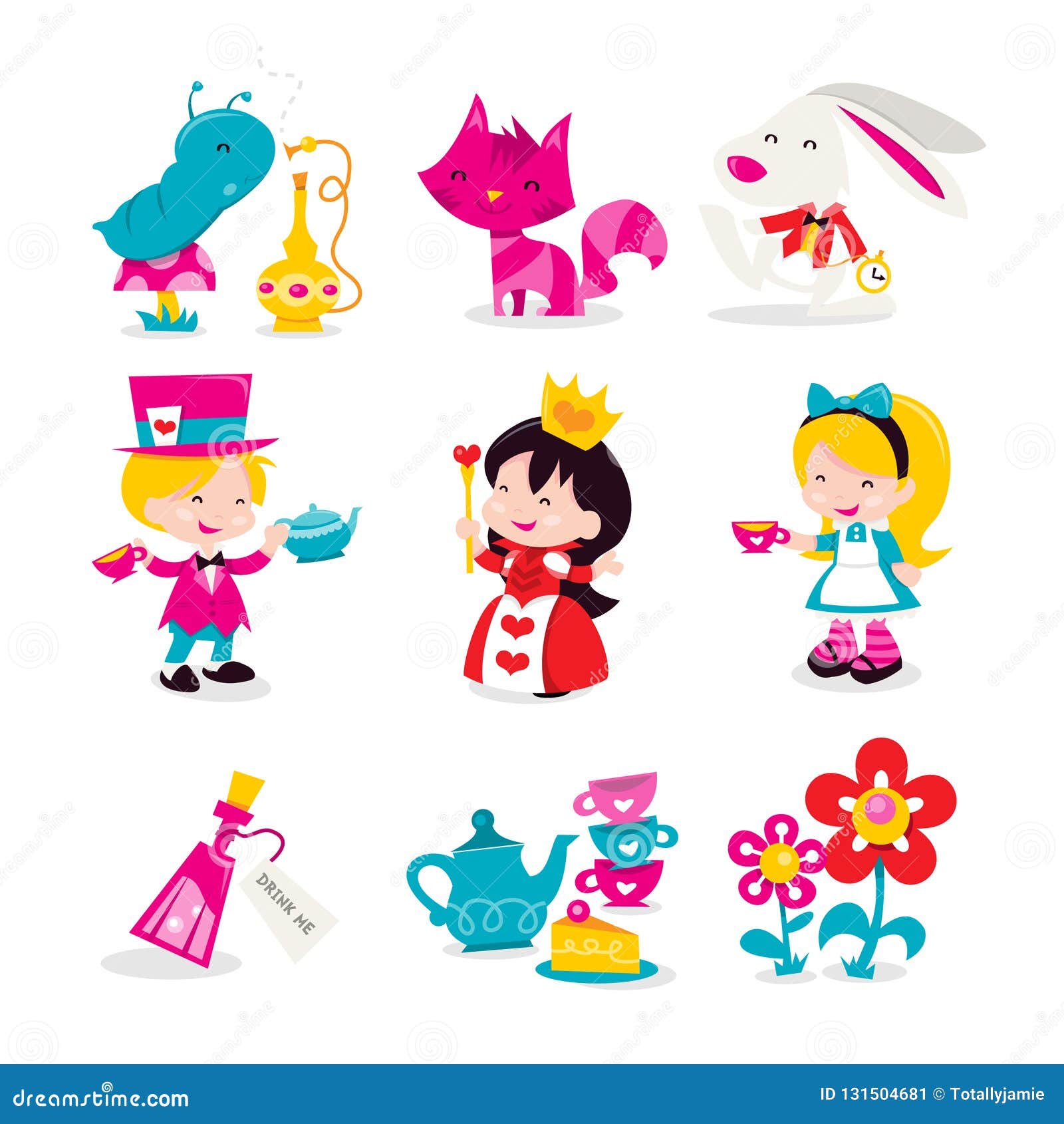 A Cartoon Vector Illustration of Whimsical Retro Alice in Wonderland Theme  Icons and Characters. Included in this Set:- Smoking Stock Vector -  Illustration of girl, worm: 131504681