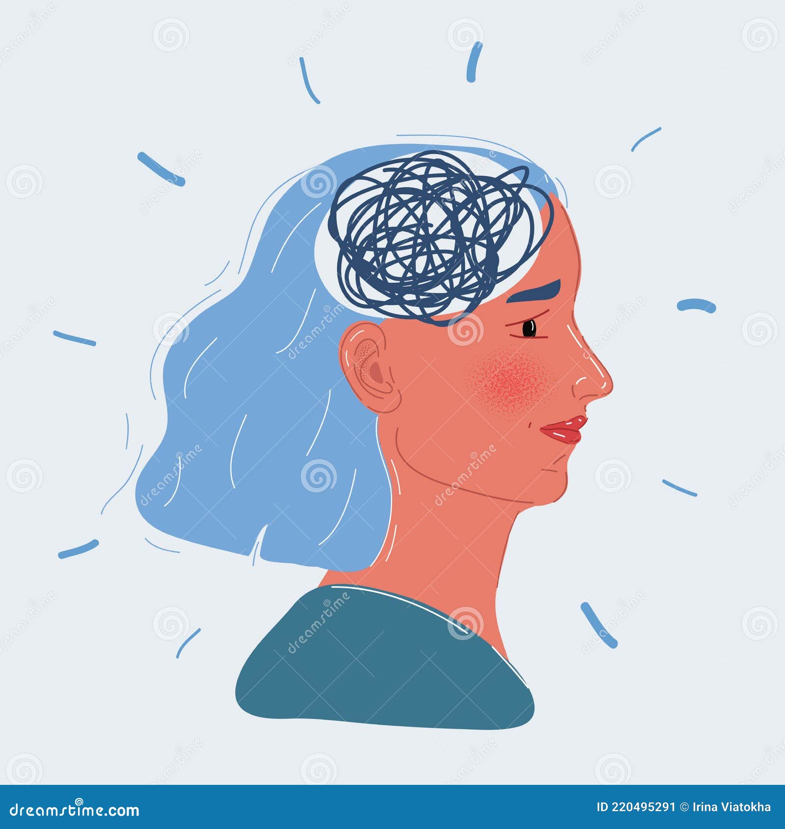 Vector Illustration Of Woman With Mess In Her Mind Stock Vector