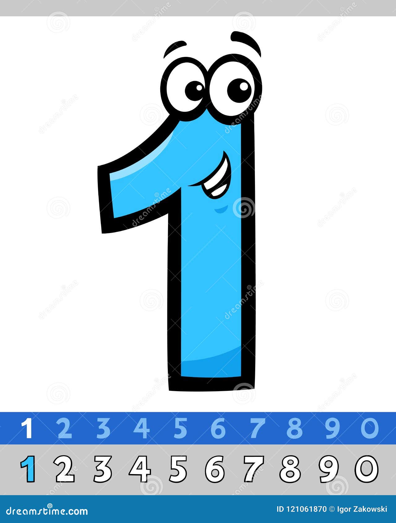 Funny Number One Cartoon Character Stock Vector - Illustration of  character, maths: 121061870