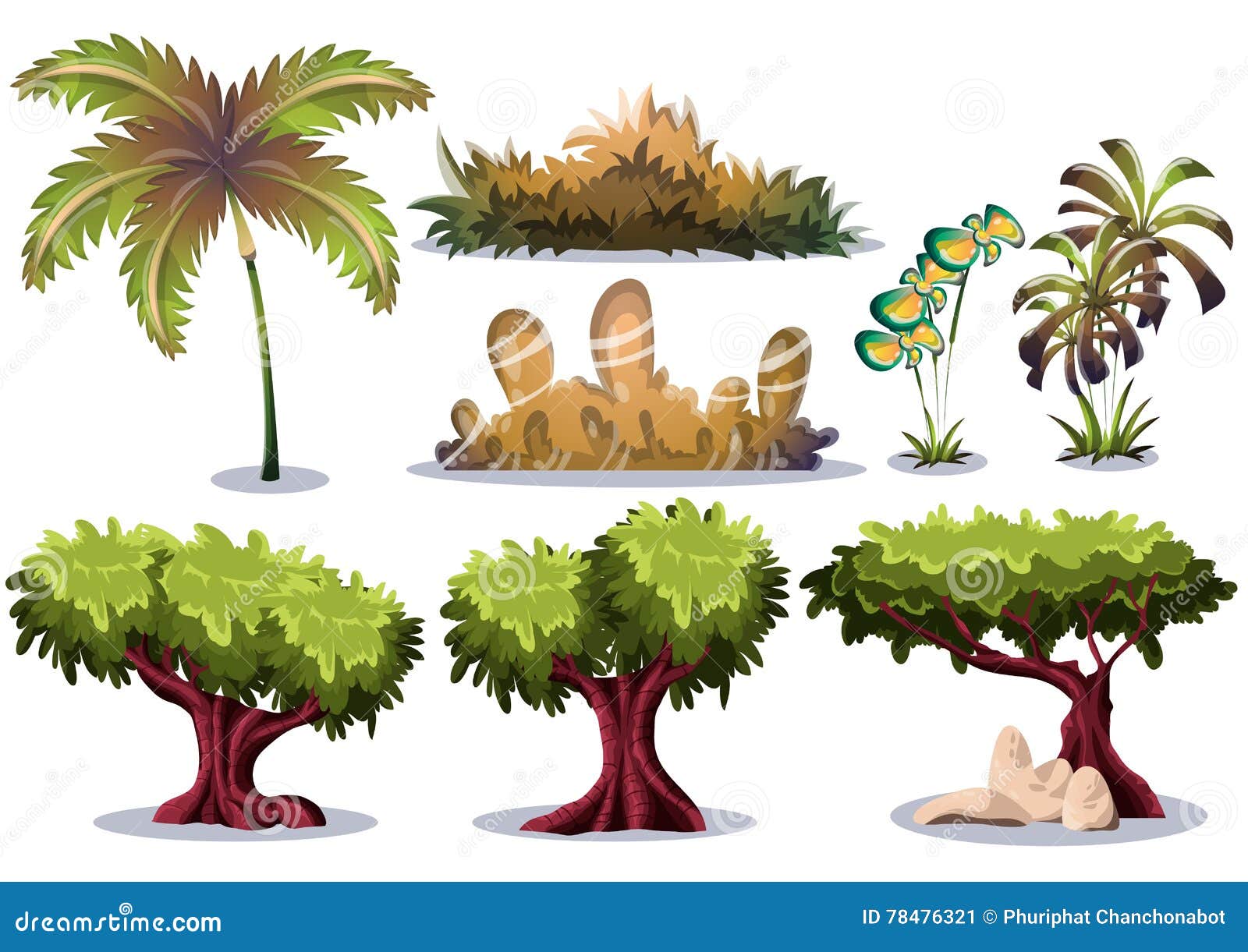 cartoon  nature landscape object with separated layers for game art and animation game  asset