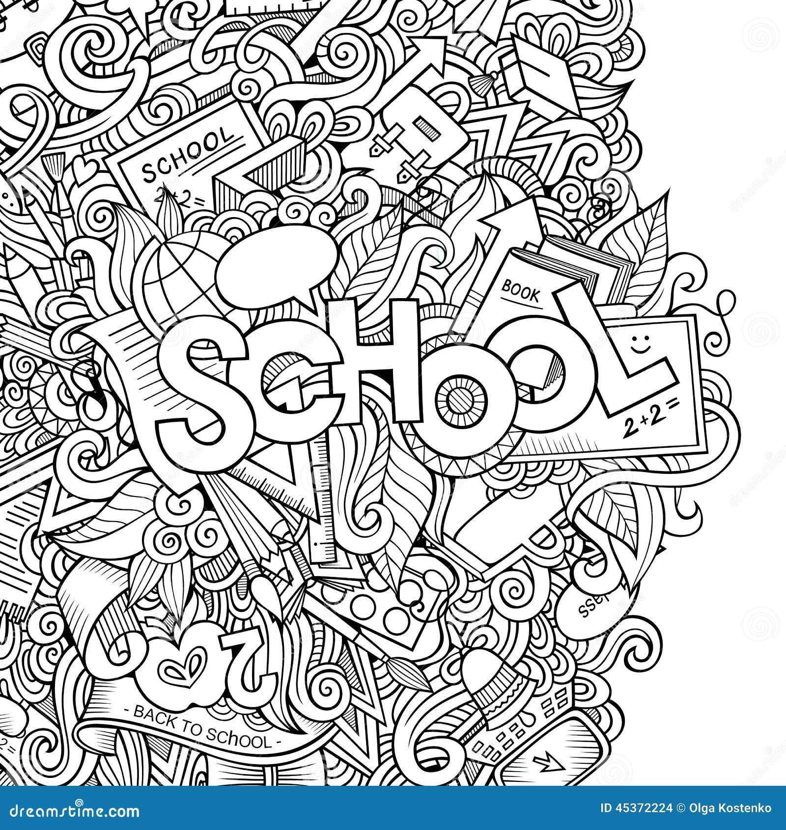 Cartoon Vector School Sketch Background Stock Vector Illustration