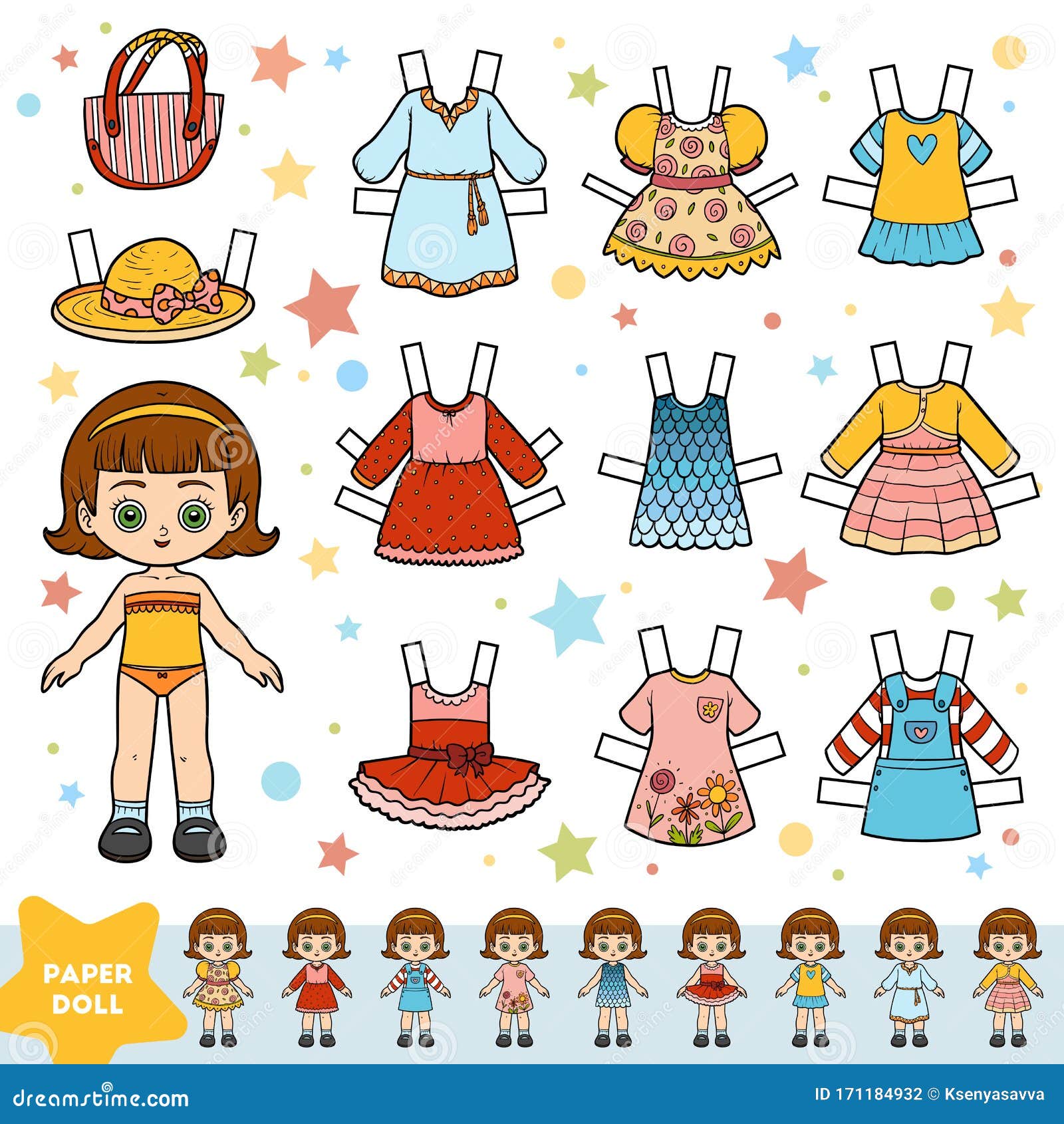 Cartoon Vector Set, Cute Paper Doll and Set of Summer Clothes Stock Vector  - Illustration of clothes, girl: 171184932