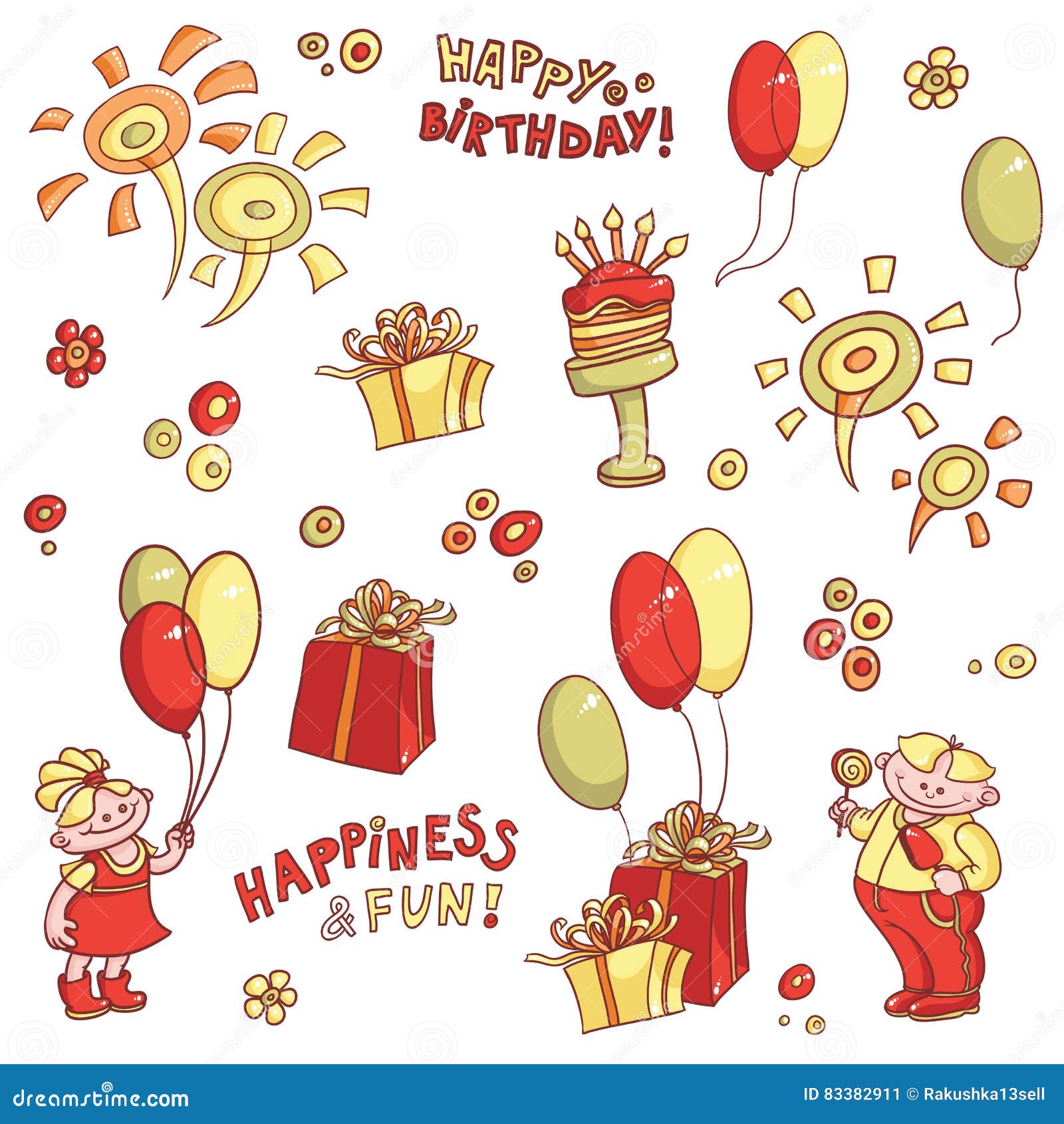cartoon vector set of objects for postcards birthday greeting postcards birthday