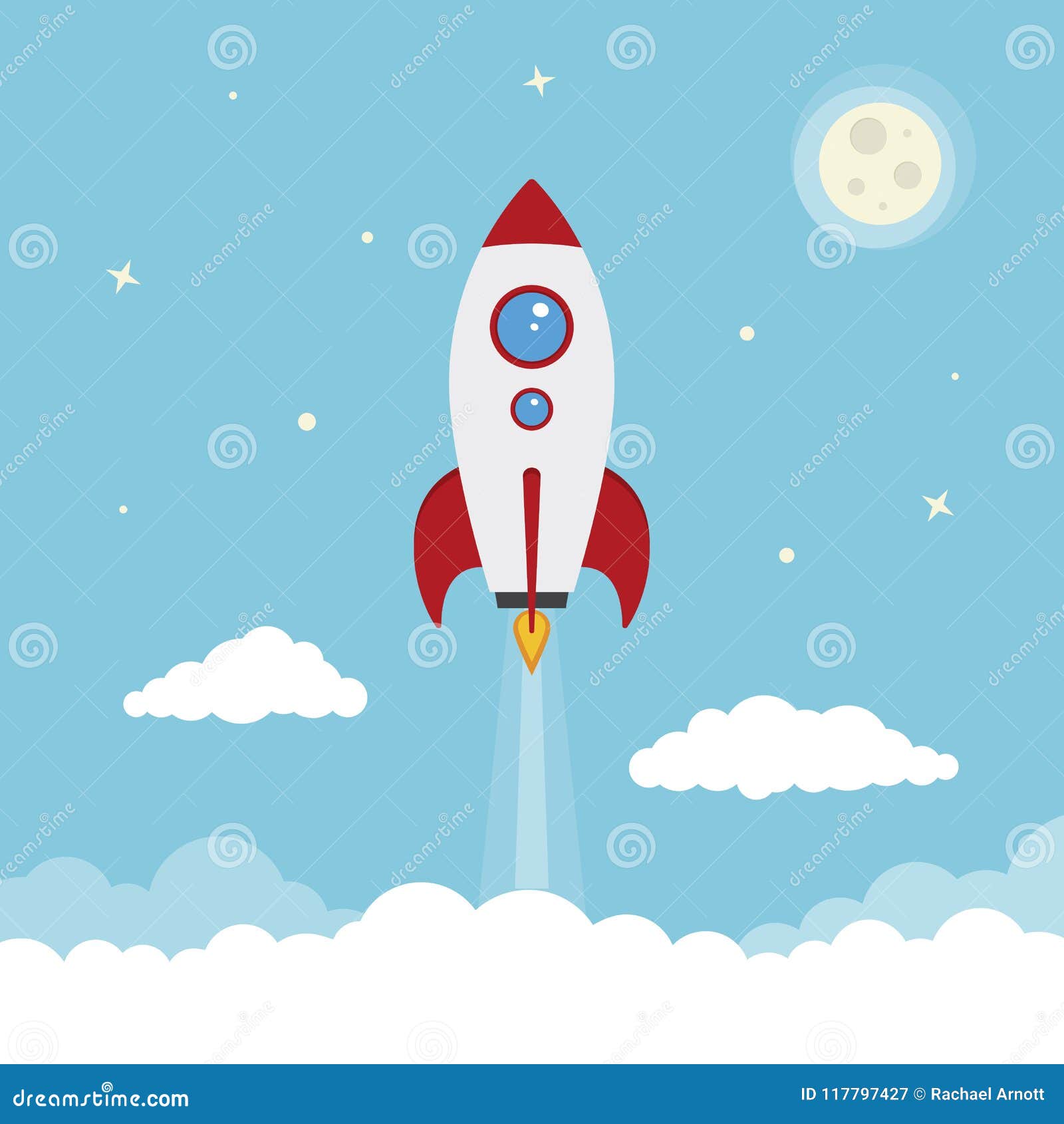 Cartoon Vector Spacing Rocket Launch Stock Vector - Illustration of star,  blast: 117797427