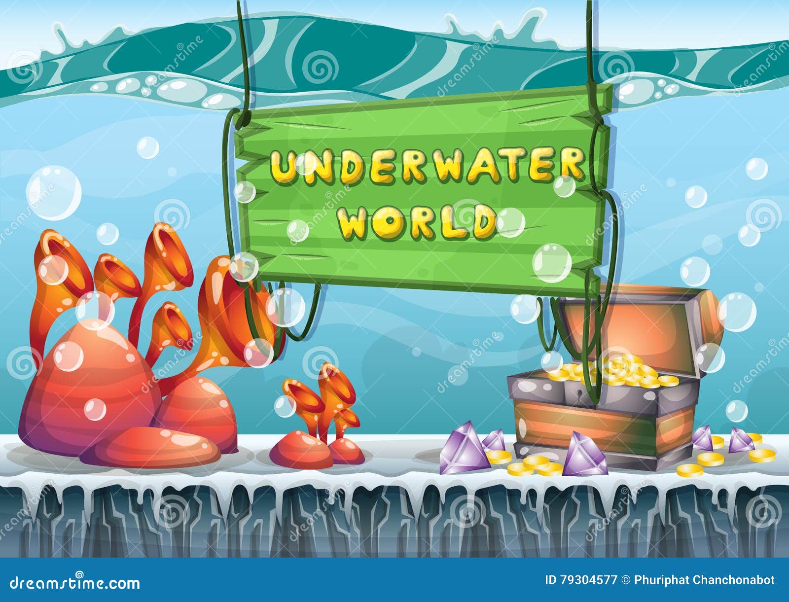 cartoon  underwater background with separated layers for game art and animation