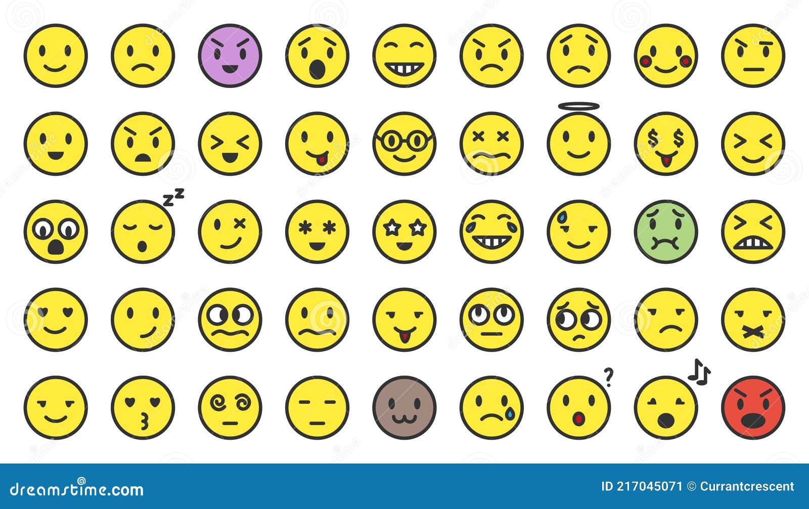 Cartoon Vector Yellow Flat Line Emoji Set Isolated Stock Vector ...