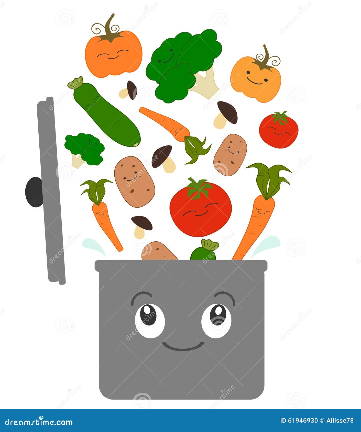 Cartoon Vegetables for Soup and Pot Funny Illustration Stock Vector