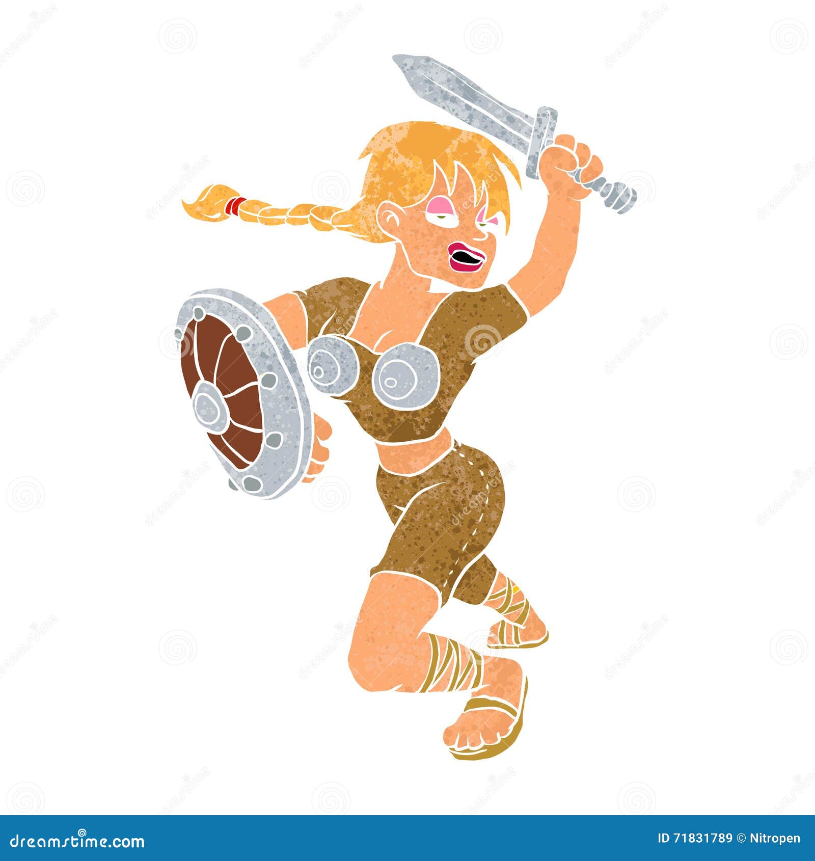 Cartoon viking girl stock vector. Illustration of shield 71831789
