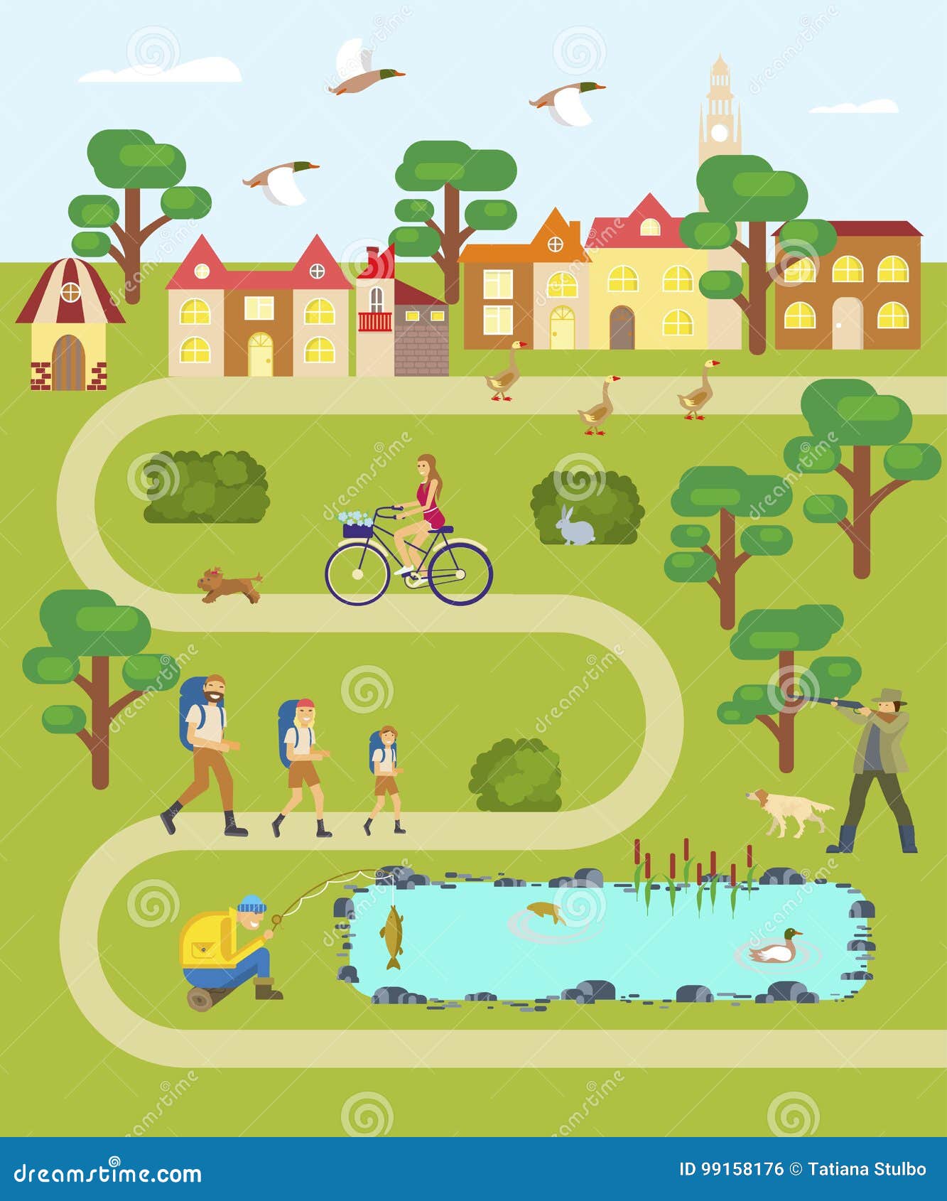 Village map with road stock vector. Illustration of children - 99158176
