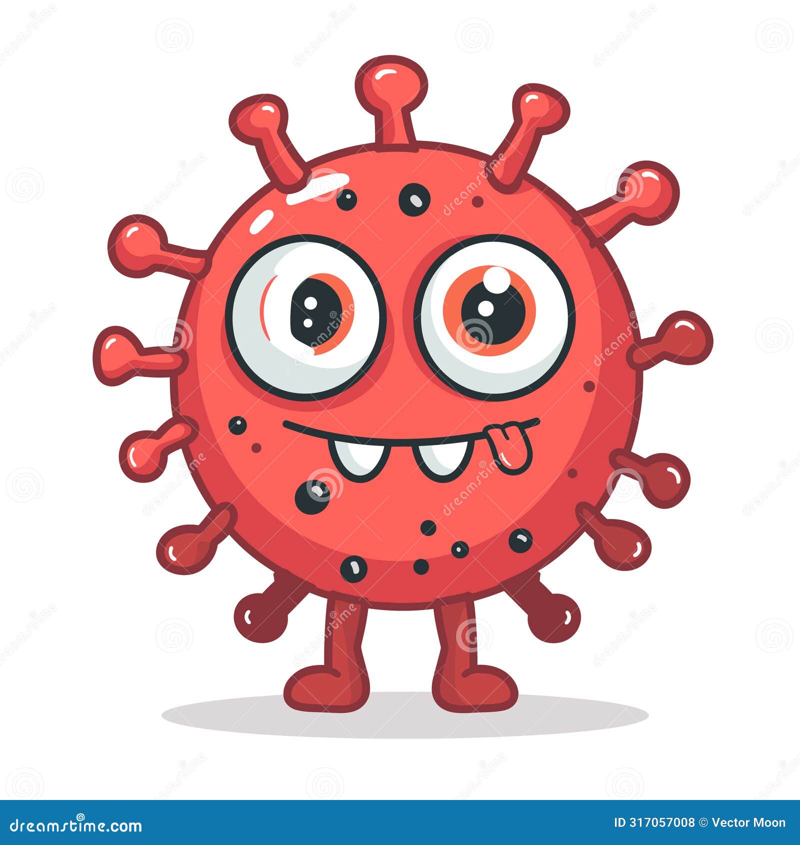 cartoon virus character red cute smiling  white background. funny microbe pathogen 