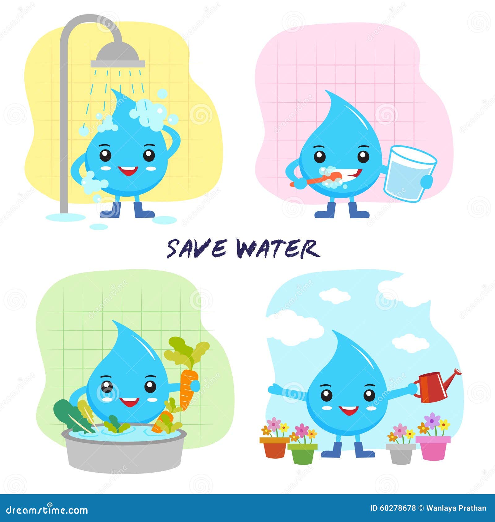 Cartoon Water Drops Save the Water - Save the World Stock Vector ...