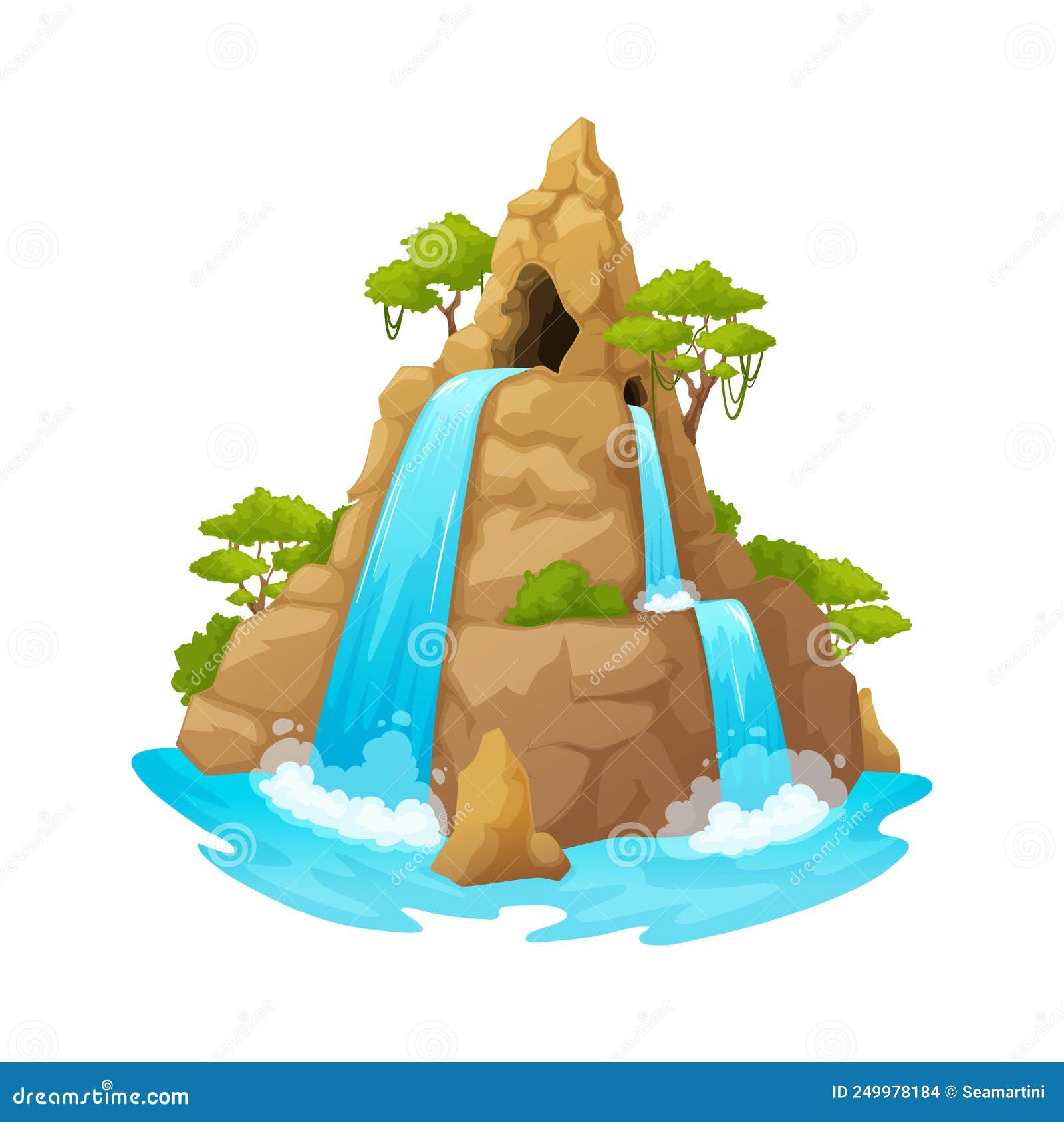 Cartoon Waterfall Fall from Cliff, Streaming Water Stock Vector ...