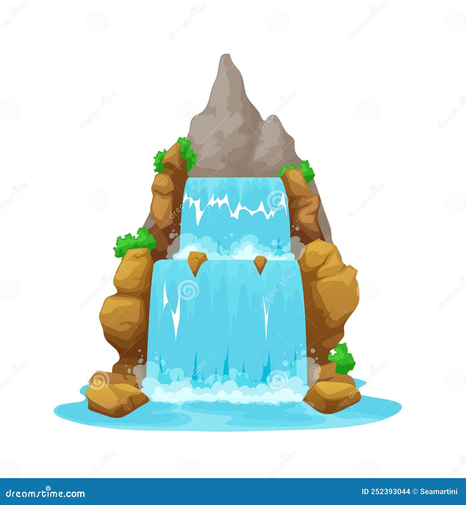 Cartoon Waterfall, Isolated Mountain Water Cascade Stock Vector ...