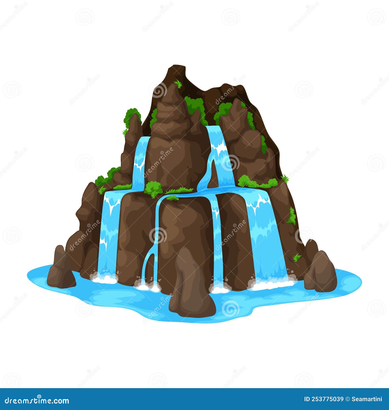 Cartoon Waterfall, Water Cascade or River Stream Stock Vector ...