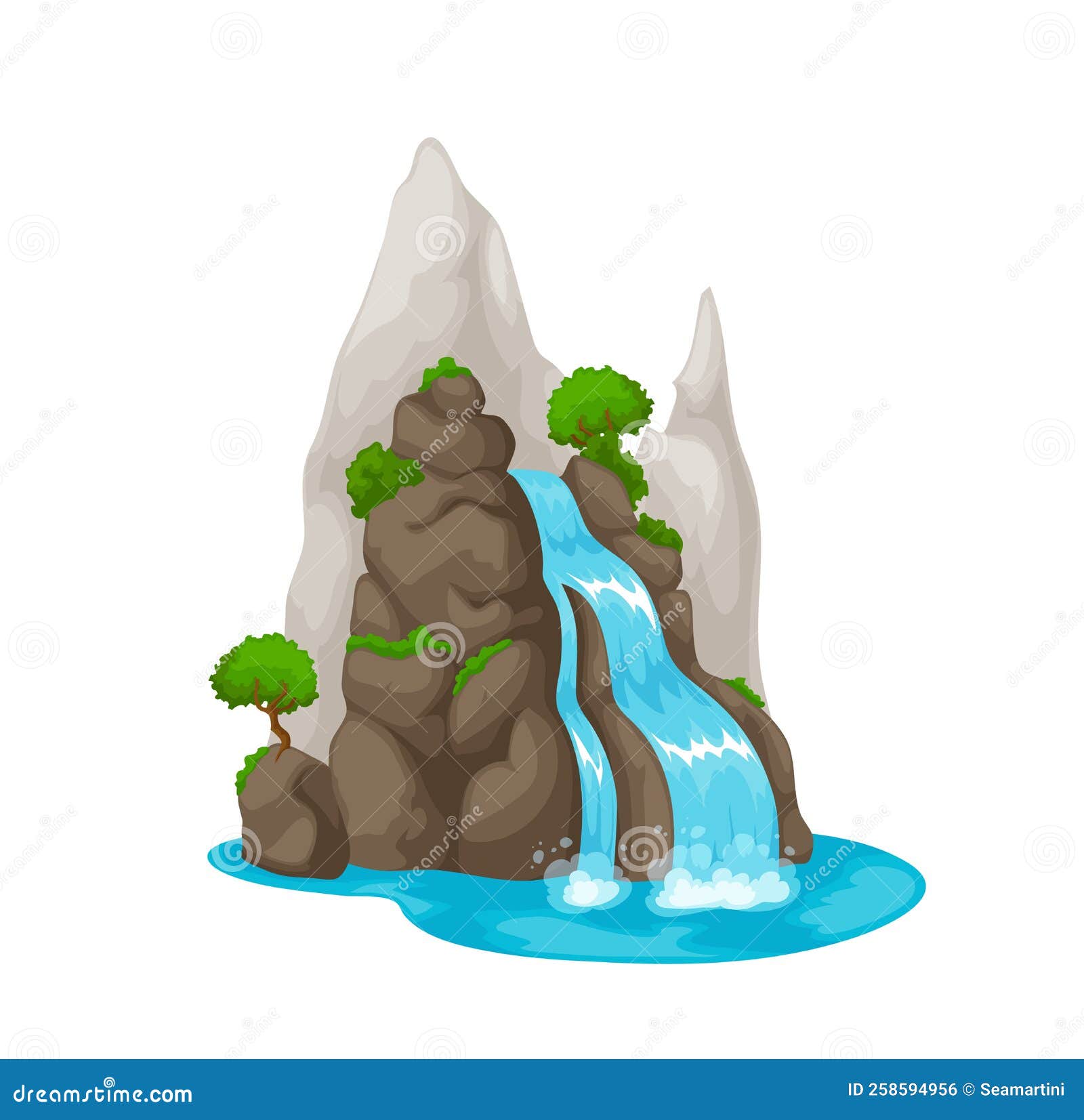 Cartoon Waterfall and Water Cascade, Vector Design Stock Vector ...