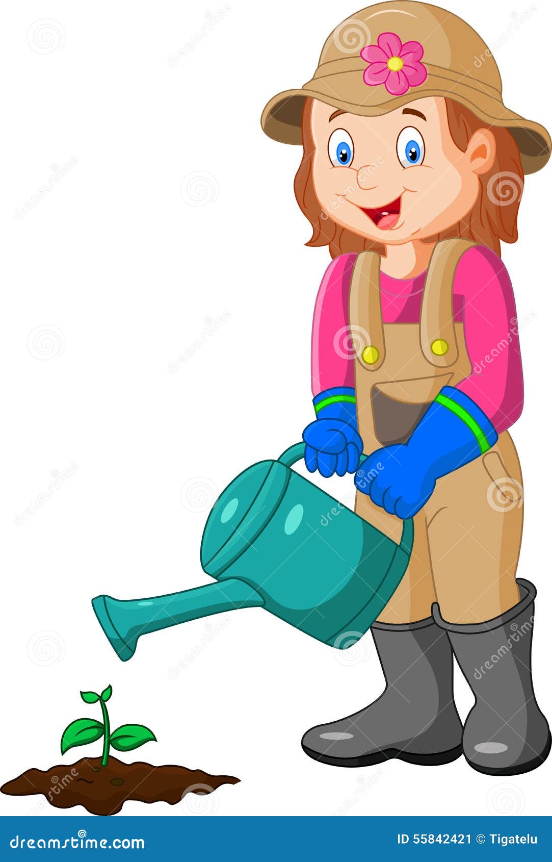 Cartoon she is Watering the Plant Stock Vector - Illustration of smile