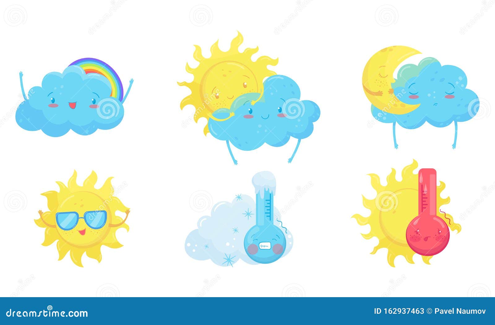 Cartoon Weather Forecast. Meteorology Kids Vocabulary Vector Set Stock  Vector - Illustration of cloudy, rainbow: 162937463