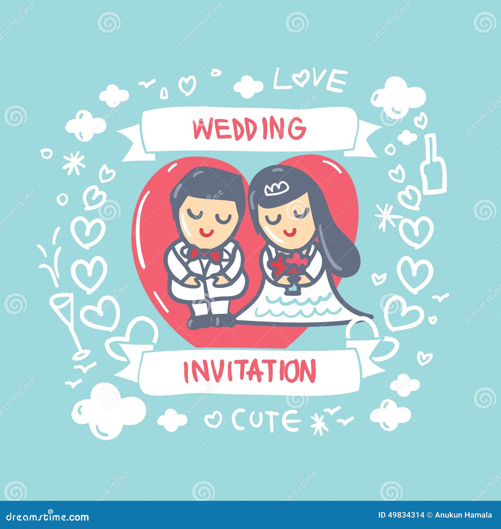 Cartoon wedding card stock vector. Illustration of graphic - 49834314