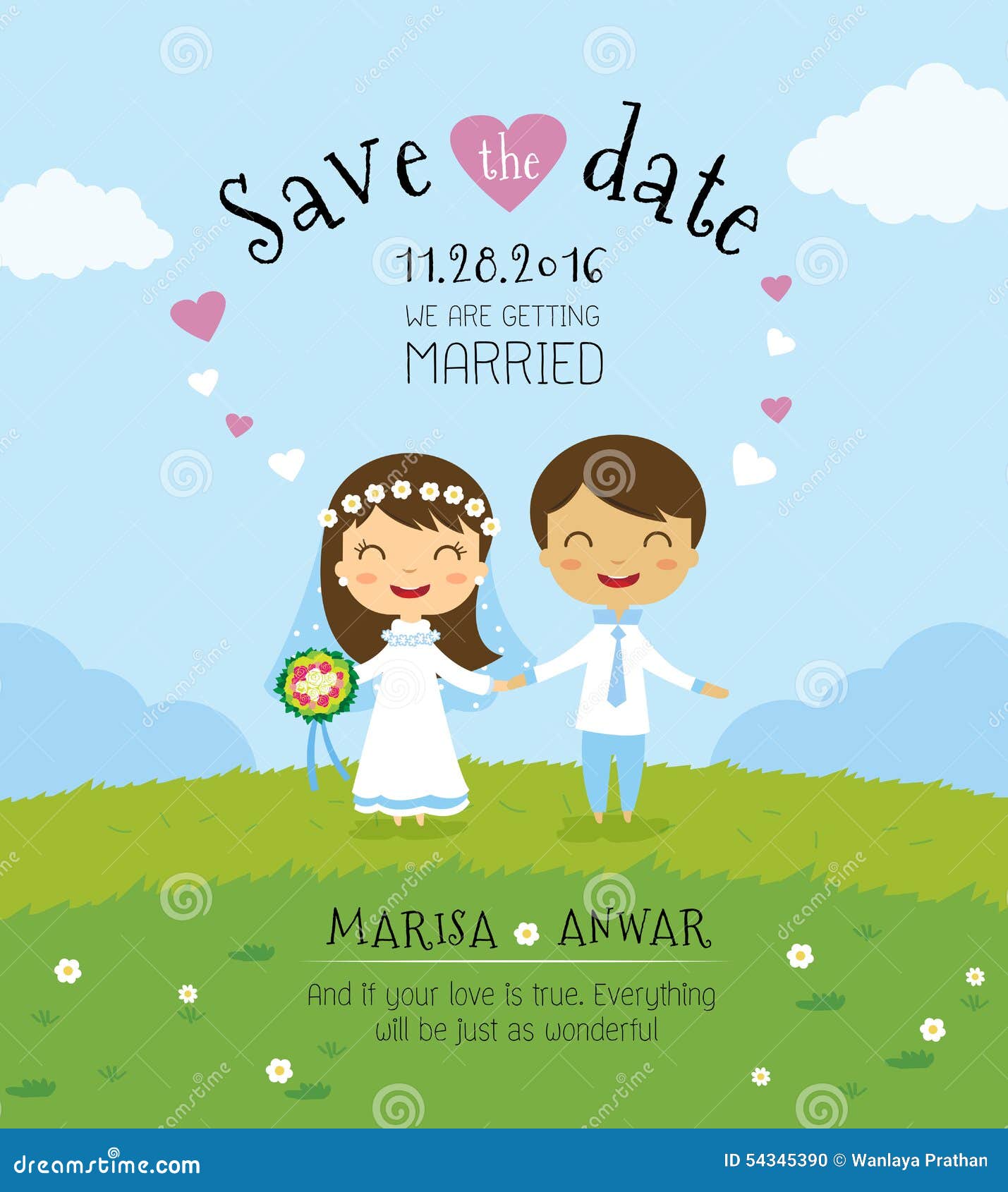 Cartoon Wedding Invitation Card Template Stock Vector - Illustration of  nature, heart: 54345390
