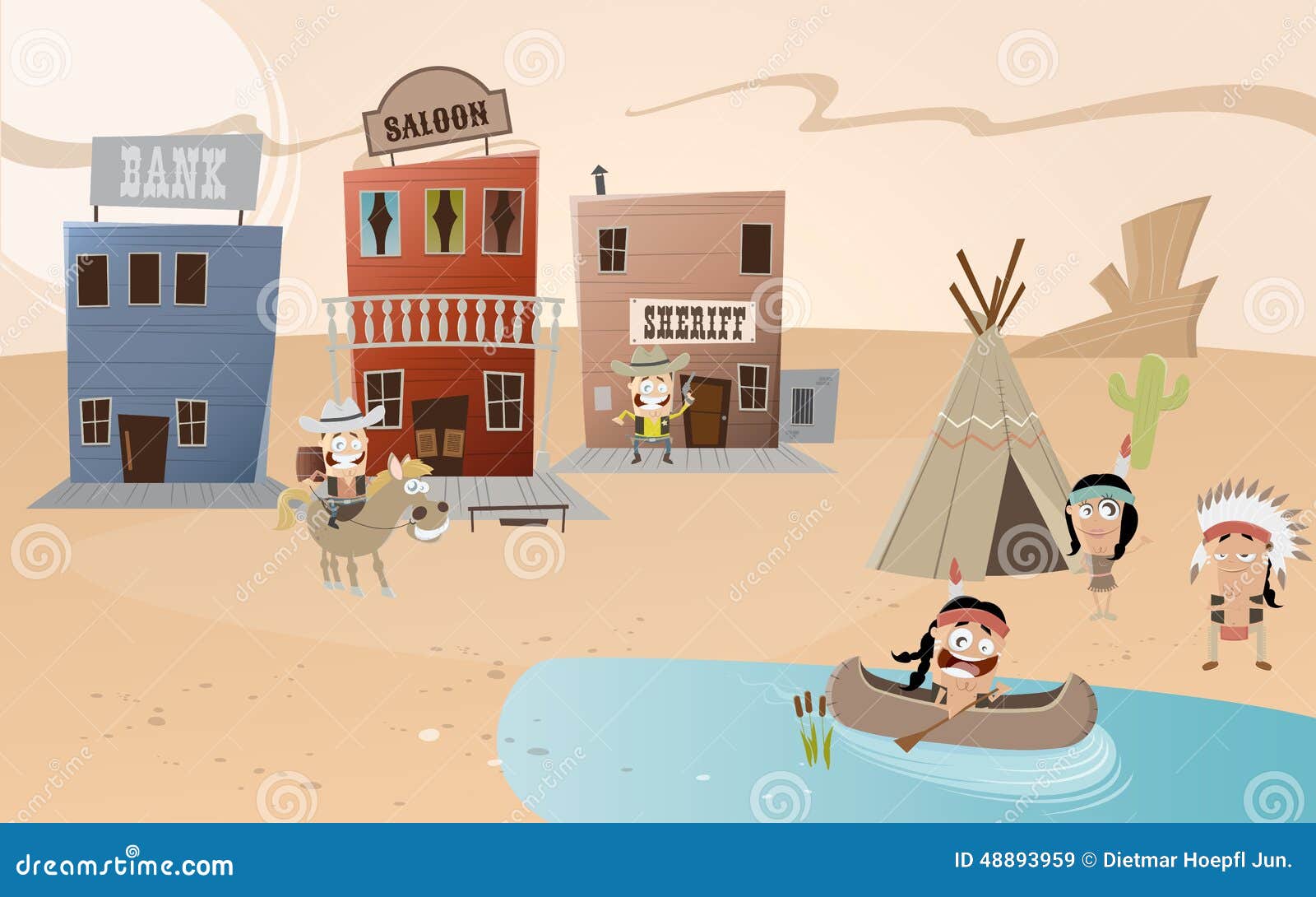 Cartoon Western Town and Indian Settlement Stock Vector - Illustration of  saloon, indian: 48893959