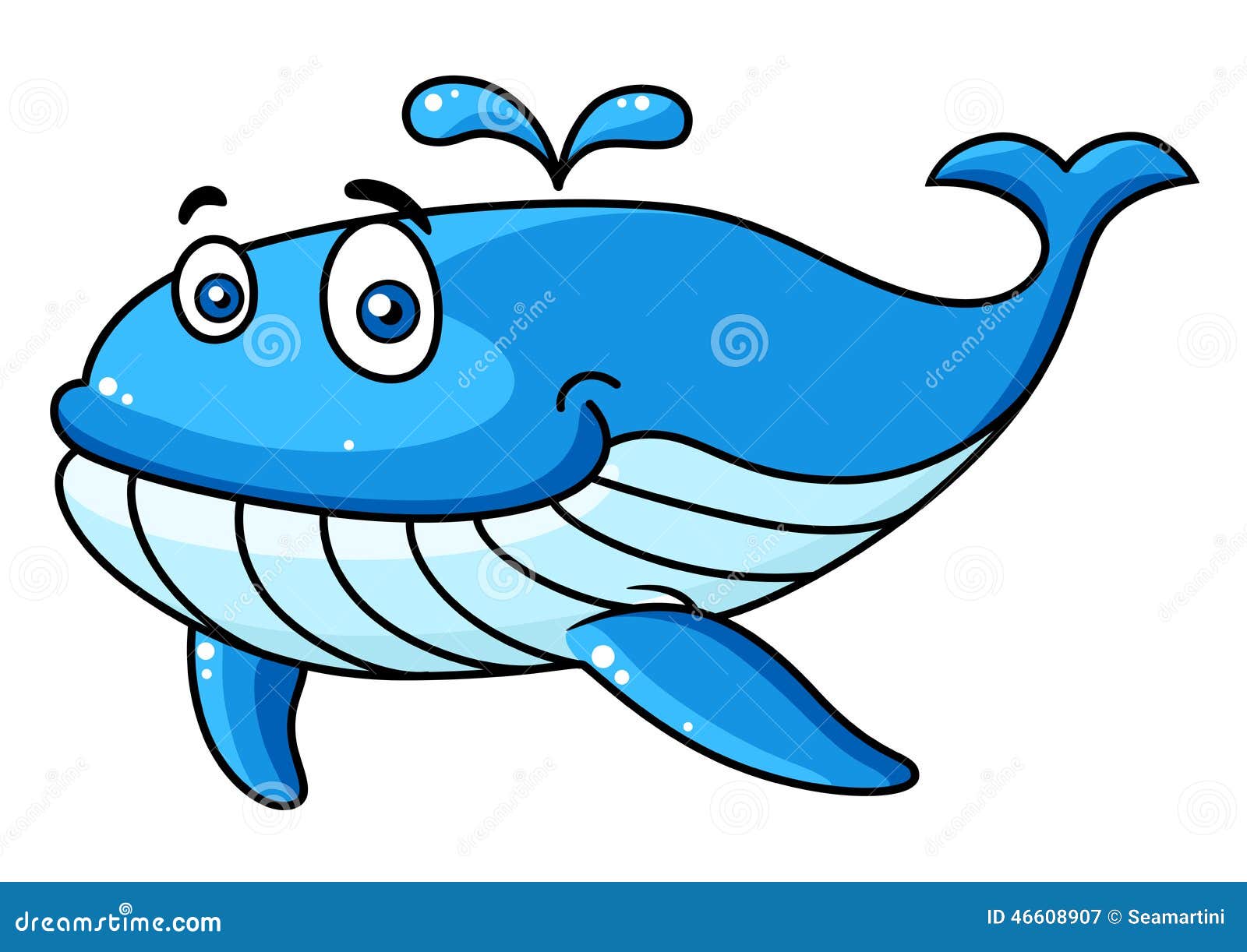 Cartoon Whale with a Water Spout Stock Vector - Illustration of back ...