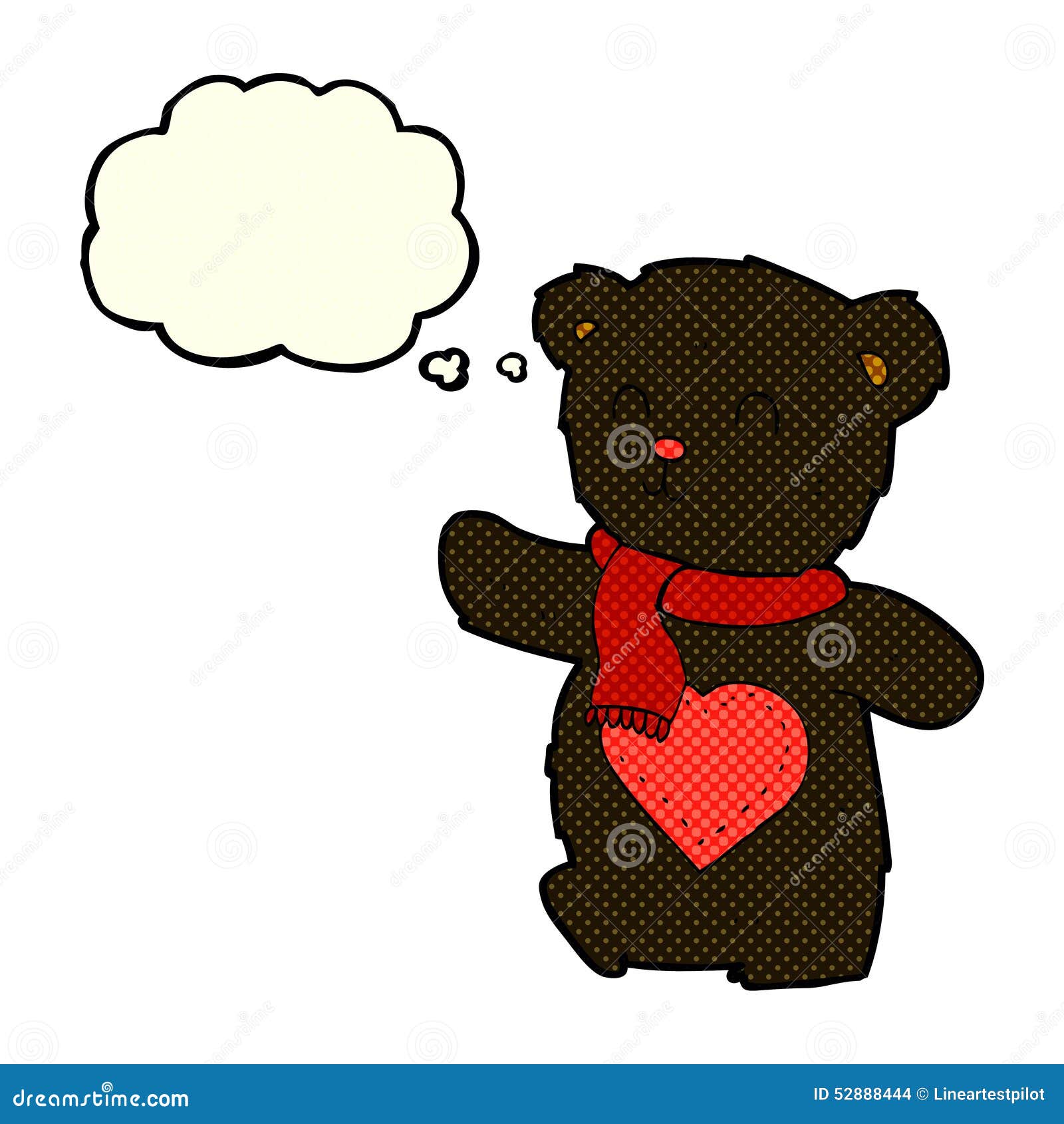 Cartoon White Teddy Bear with Love Heart with Thought Bubble Stock