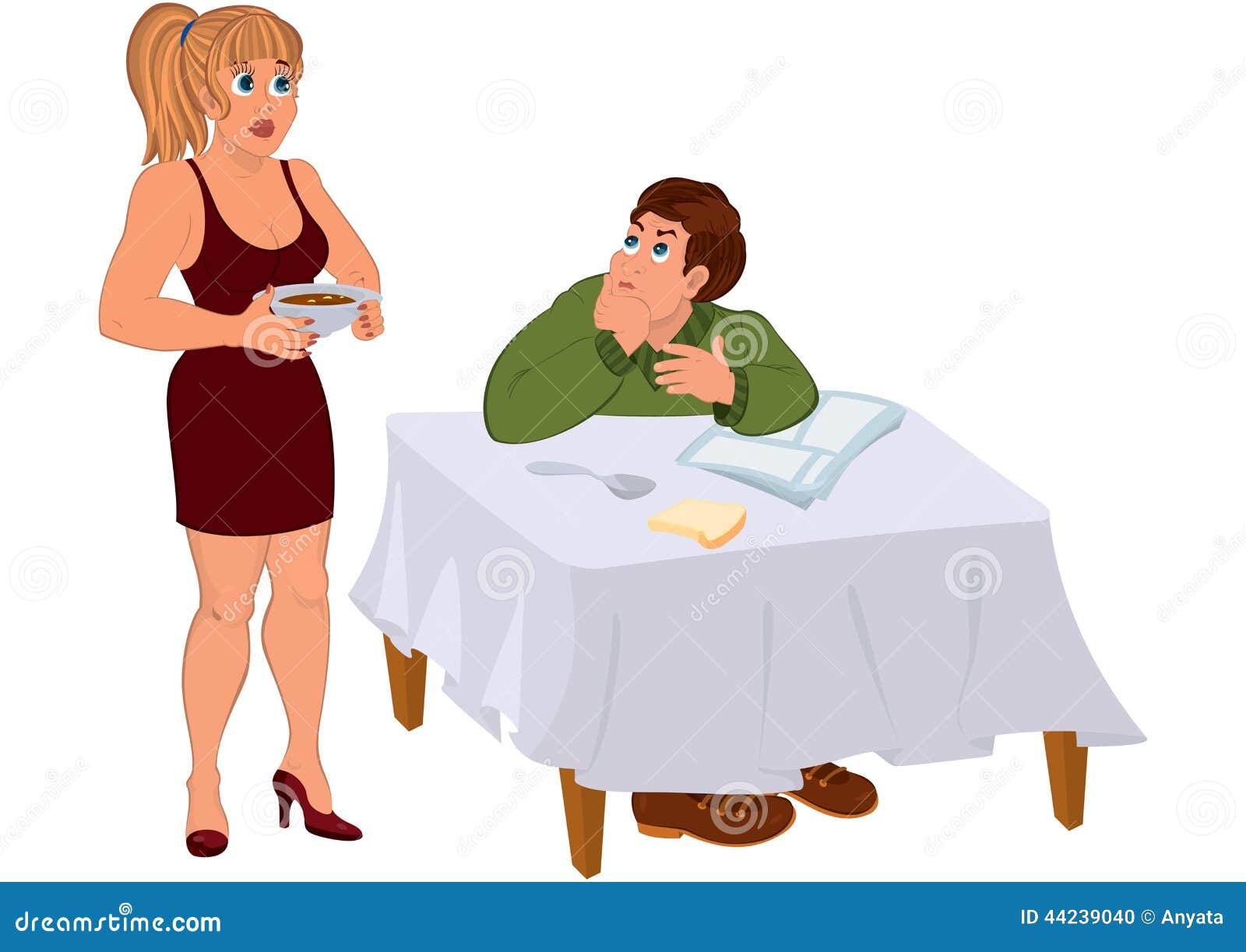Cartoon Wife Serving Dinner for Husband Stock Vector - Illustration of  serve, vintage: 44239040